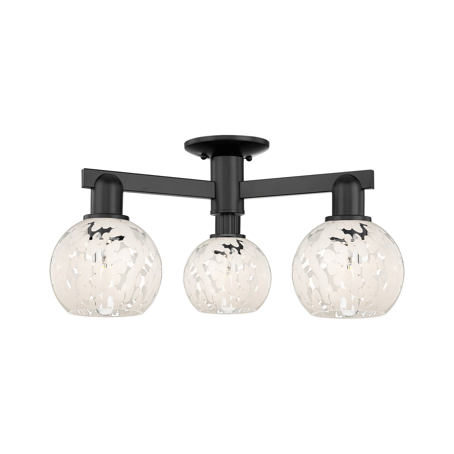 Innovations Lighting Arcadia 24in 3-Light Semi-Flush Mount | Industrial Matte Black Steel and White Mouchette Glass | Kitchen | Model 716-3F-BK-G1216-6WM