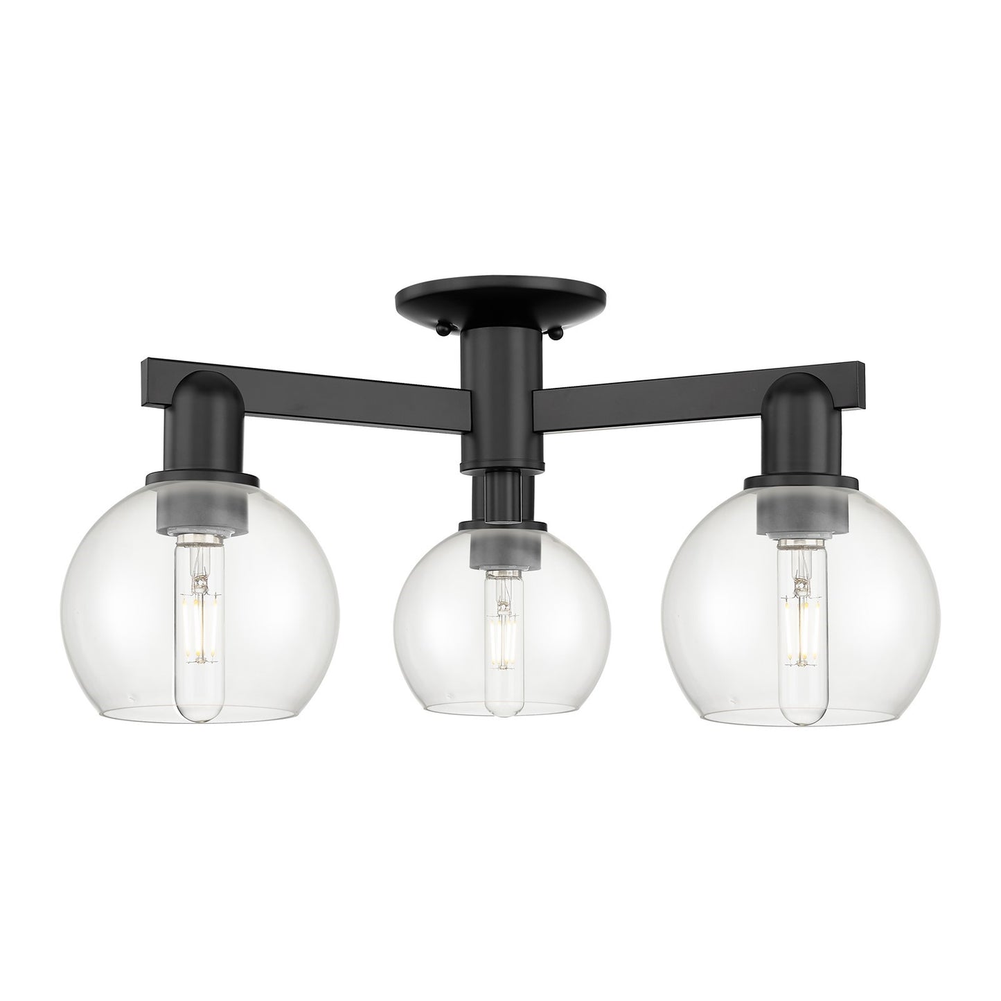 Innovations Athens 23in 3-Light Semi-Flush Mount | Industrial Matte Black Steel and Clear Glass | Entryway & Hallway | 23.38 x | Model 716-3F-BK-G122-6