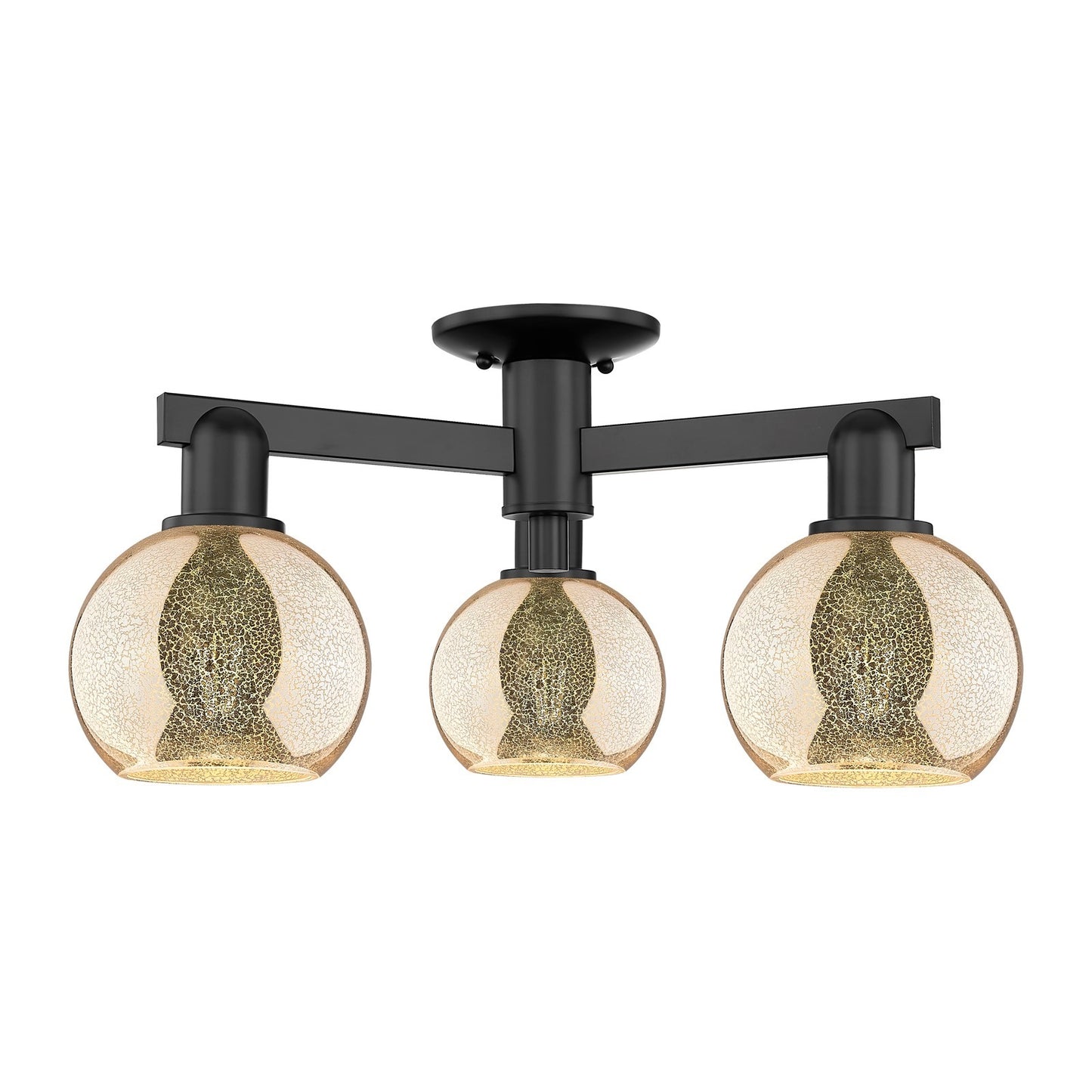 Innovations Athens 23in 3-Light Semi-Flush Mount | Industrial Matte Black Steel and Mercury Glass | Entryway & Hallway | 23.38 x | Model 716-3F-BK-G128-6