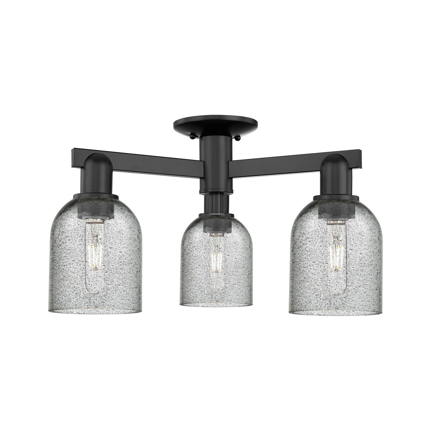 Innovations Caledonia 22.5in 3-Light Semi-Flush Mount | Industrial Matte Black Steel and Charcoal Glass | Living Room, Bedroom & | Model 716-3F-BK-G257