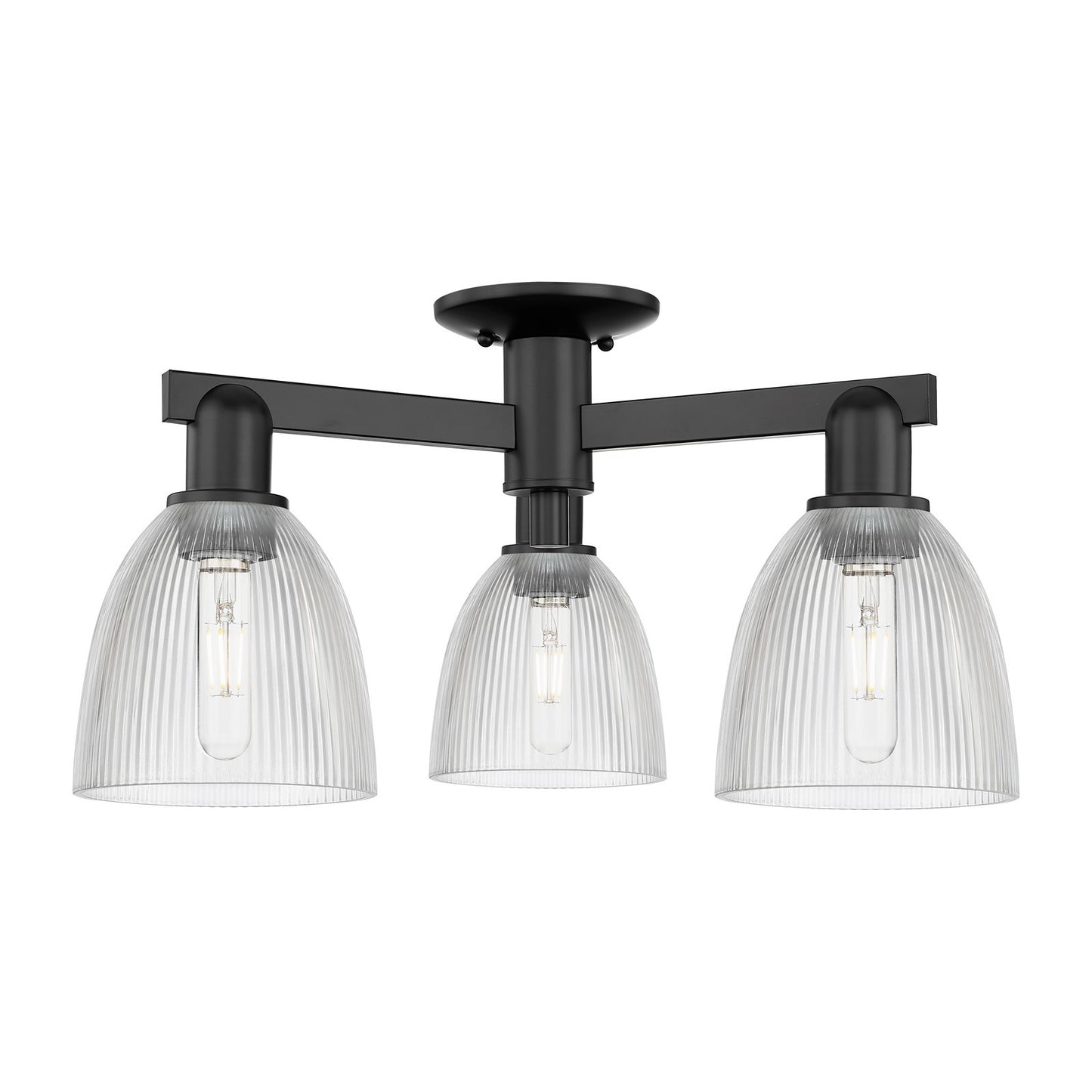 Innovations Castile 24in 3-Light Semi-Flush Mount | Industrial Matte Black Steel and Clear Glass | Damp-Rated Entryway & Hallway | Model 716-3F-BK-G382