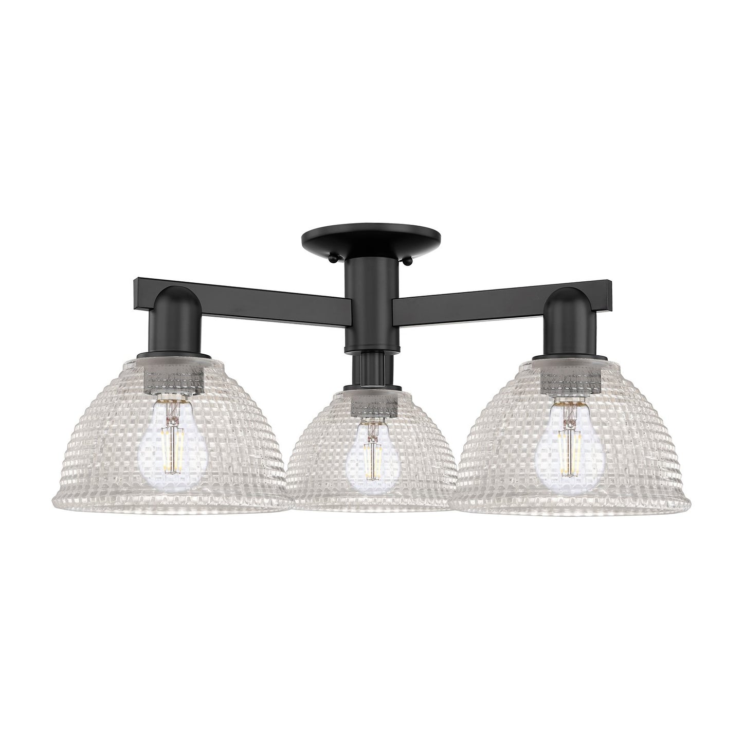 Innovations Arietta 26in 3-Light Semi-Flush Mount | Industrial Matte Black Steel and Clear Glass | Damp-Rated Entryway & Hallway | Model 716-3F-BK-G422