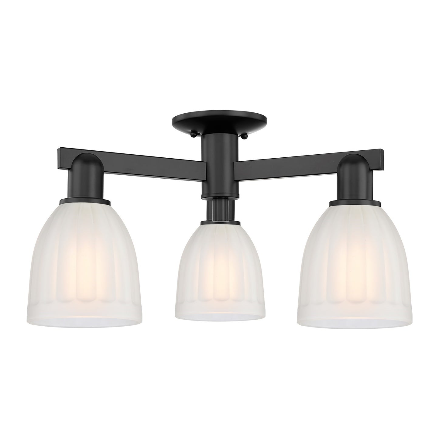 Innovations Brookfield 23in 3-Light Semi-Flush Mount | Industrial Matte Black Steel and White Frosted Ribbed Glass | Entryway & | Model 716-3F-BK-G441