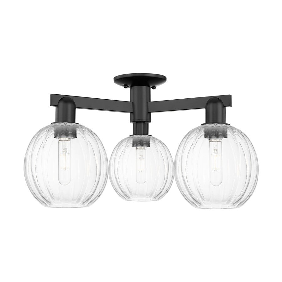 Innovations Preston 3Lt 25" Globe Semi-Flush, Black/Clear - 716-3F-BK-G458-7CL