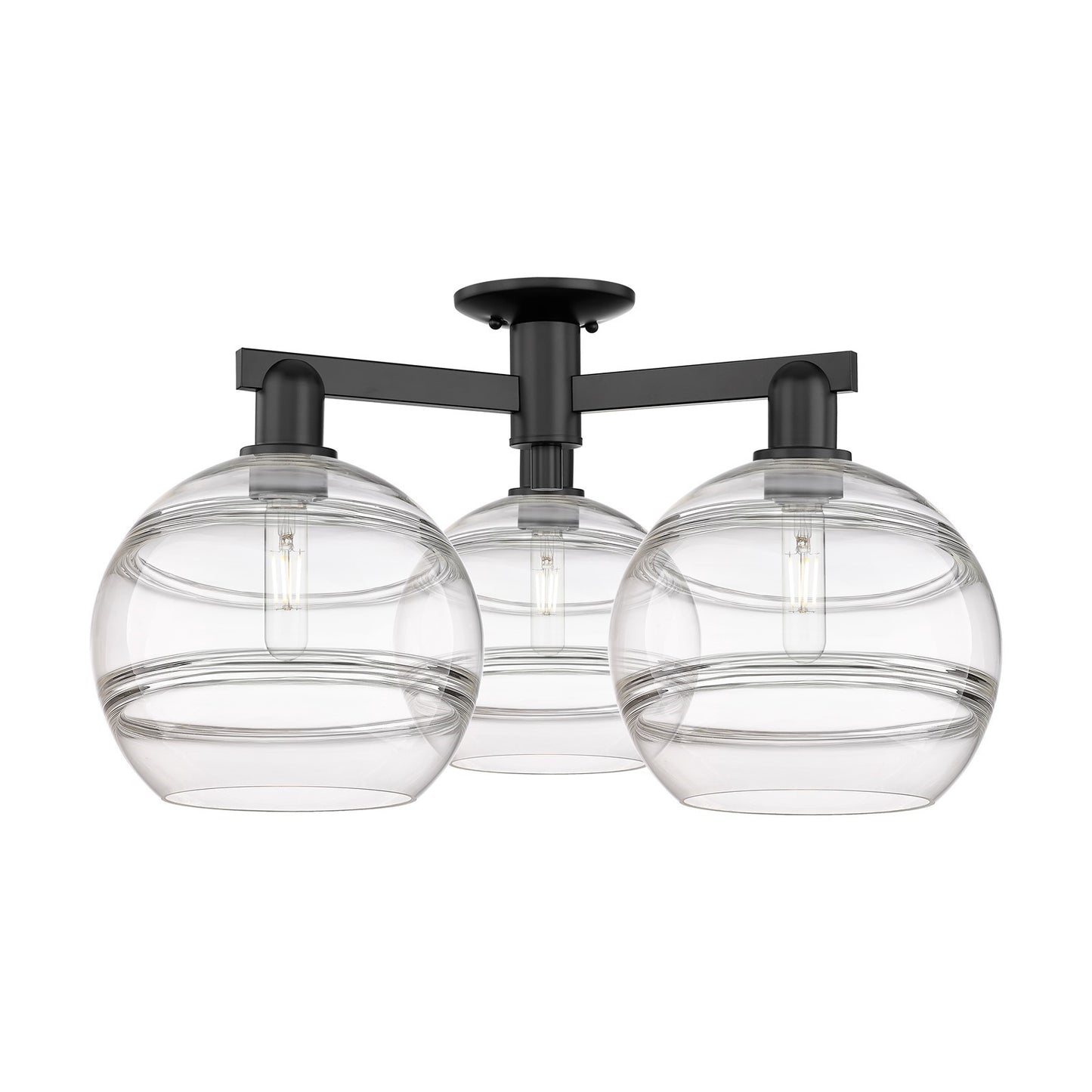 Innovations Rochester 28in 3-Light Semi-Flush Mount | Industrial Matte Black Steel and Clear Glass | Entryway & Hallway | 27.5 | Model 716-3F-BK-G556-10CL