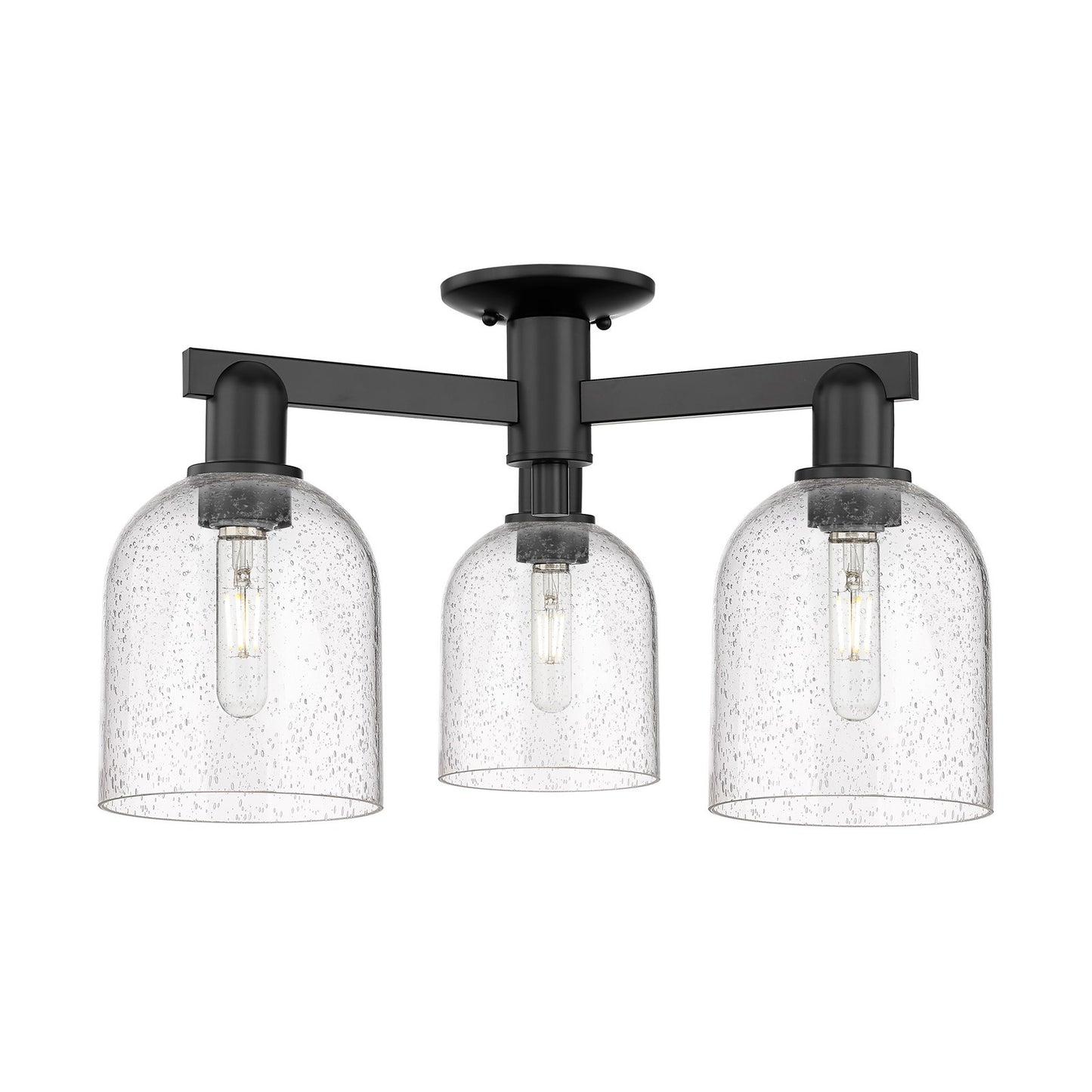 Innovations Bella 23in 3-Light Semi-Flush Mount | Industrial Matte Black Steel and Seedy Glass | Entryway & Hallway | 23 x 23 | Model 716-3F-BK-G558-6SDY
