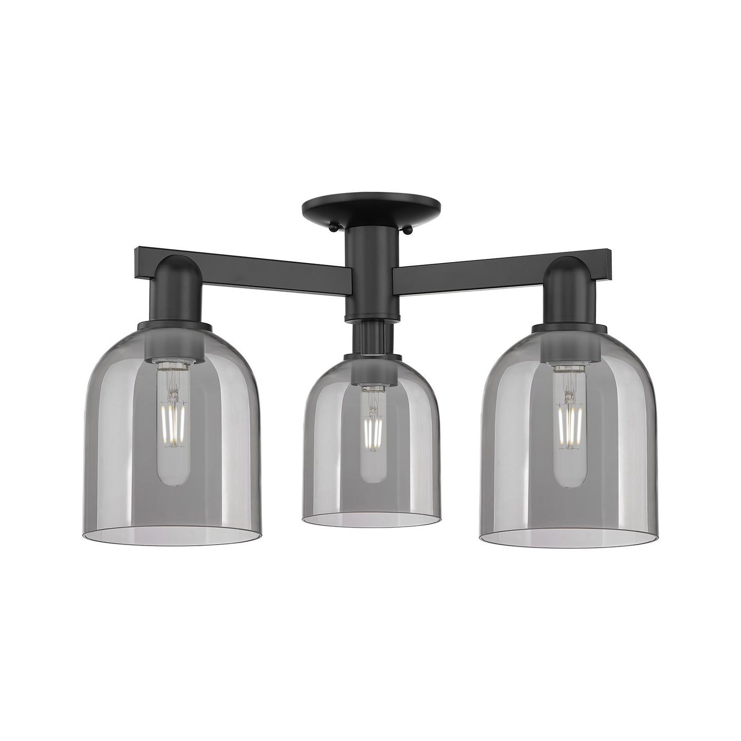 Innovations Bella 23in 3-Light Semi-Flush Mount | Industrial Matte Black Steel and Light Smoke Glass | Entryway & Hallway | 23 | Model 716-3F-BK-G558-6SM