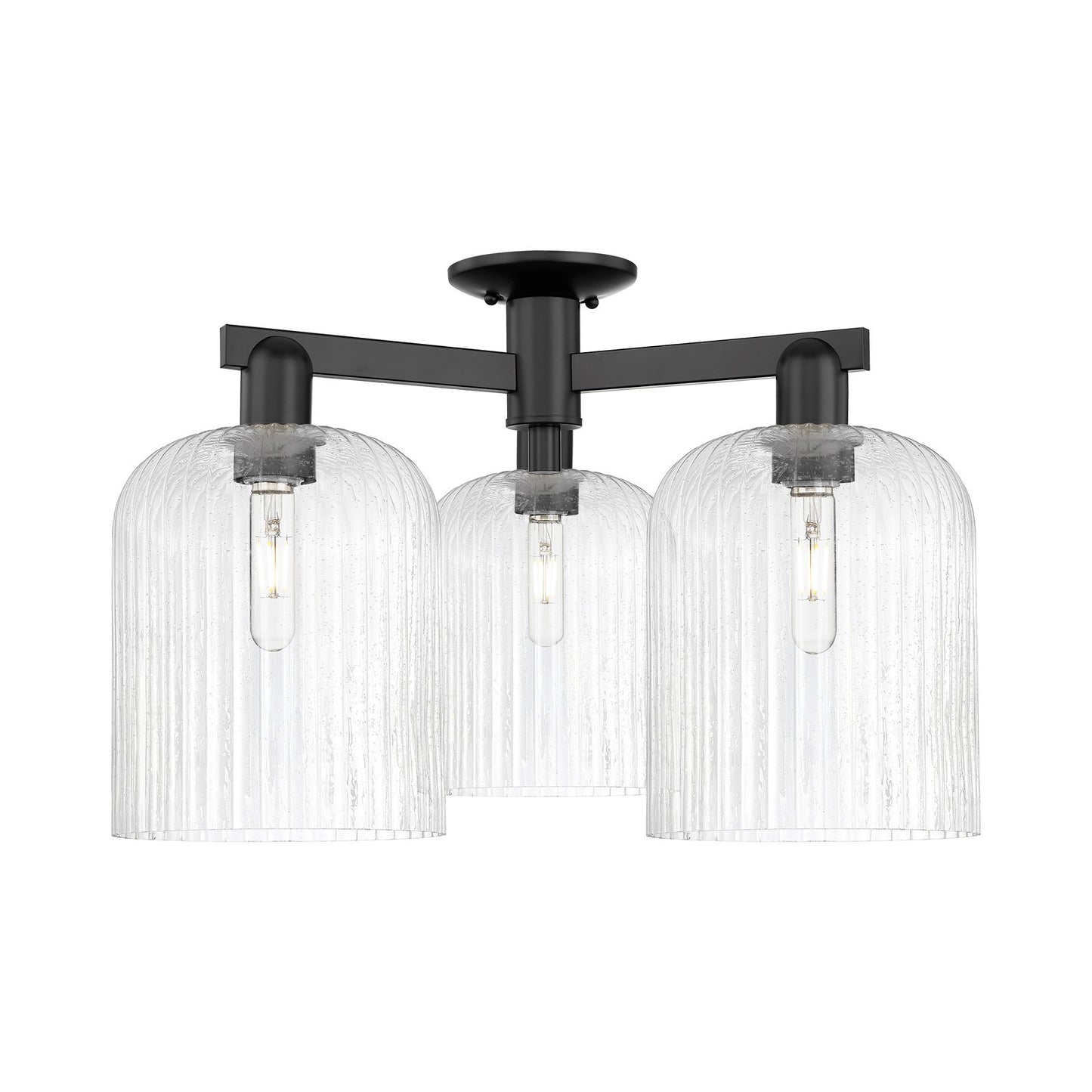 Innovations Bridal Veil 26in 3-Light Semi-Flush Mount | Industrial Matte Black Steel and Seedy Ribbed Glass | Kitchen & | Model 716-3F-BK-G559-8SDY
