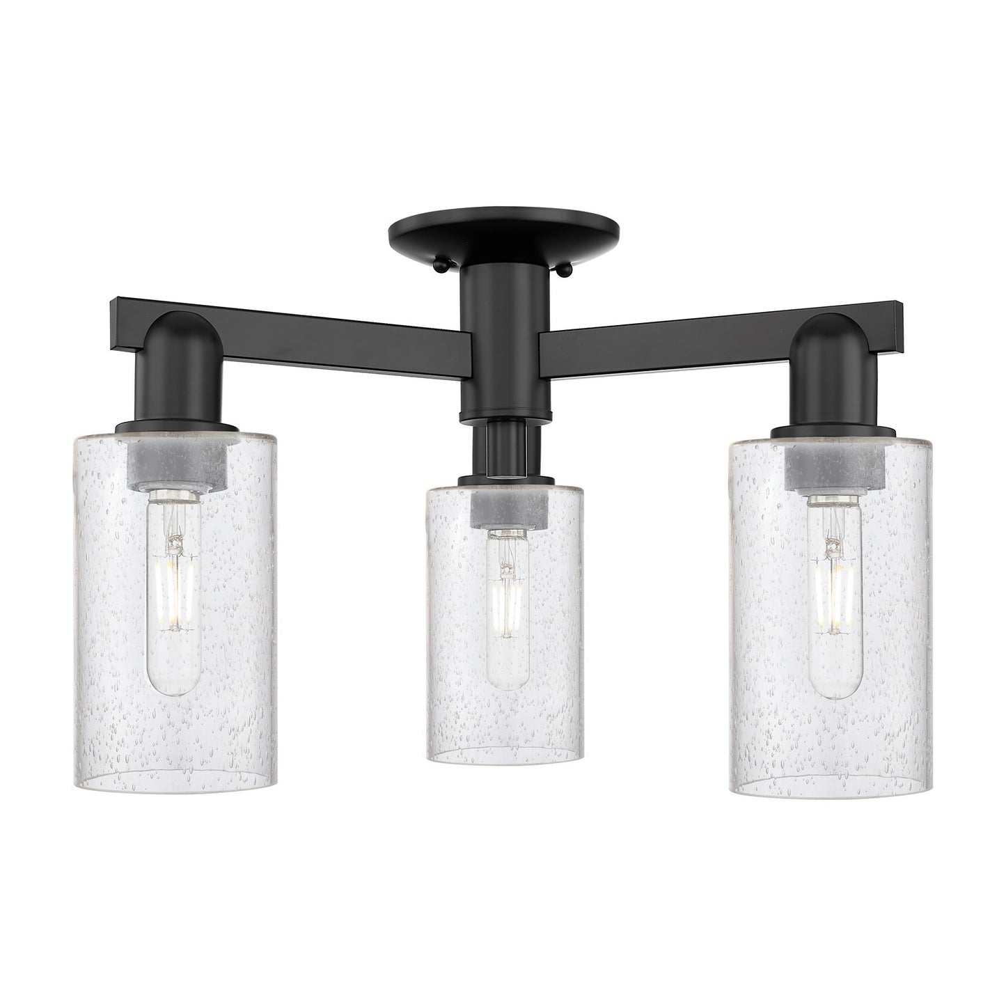 Innovations Clymer 21in 3-Light Semi-Flush Mount | Industrial Matte Black Steel and Seedy Glass | Hallway & Entryway | 21.38 x | Model 716-3F-BK-G804
