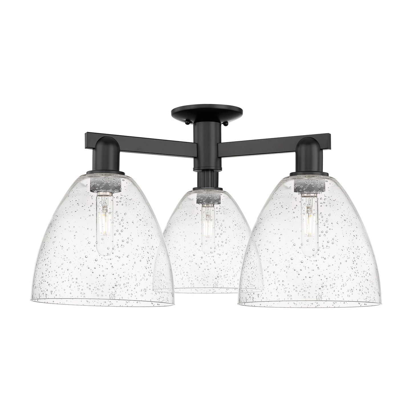 Innovations Bristol 27in 3-Light Semi-Flush Mount | Industrial Matte Black Steel and Seedy Glass | Kitchen & Hallway | 26.5 x | Model 716-3F-BK-GBD-94