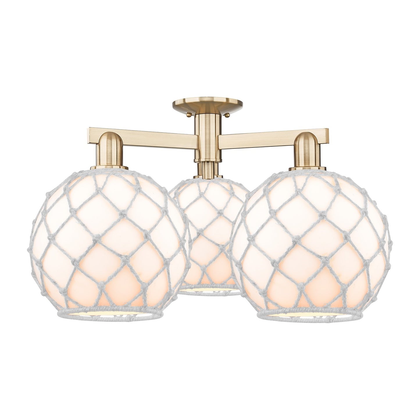 Innovations Farmhouse Rope 28in 3-Light Semi-Flush Mount | Industrial Champagne Bronze Steel and White Glass Rope Shade | Model 716-3F-CB-G121-10RW