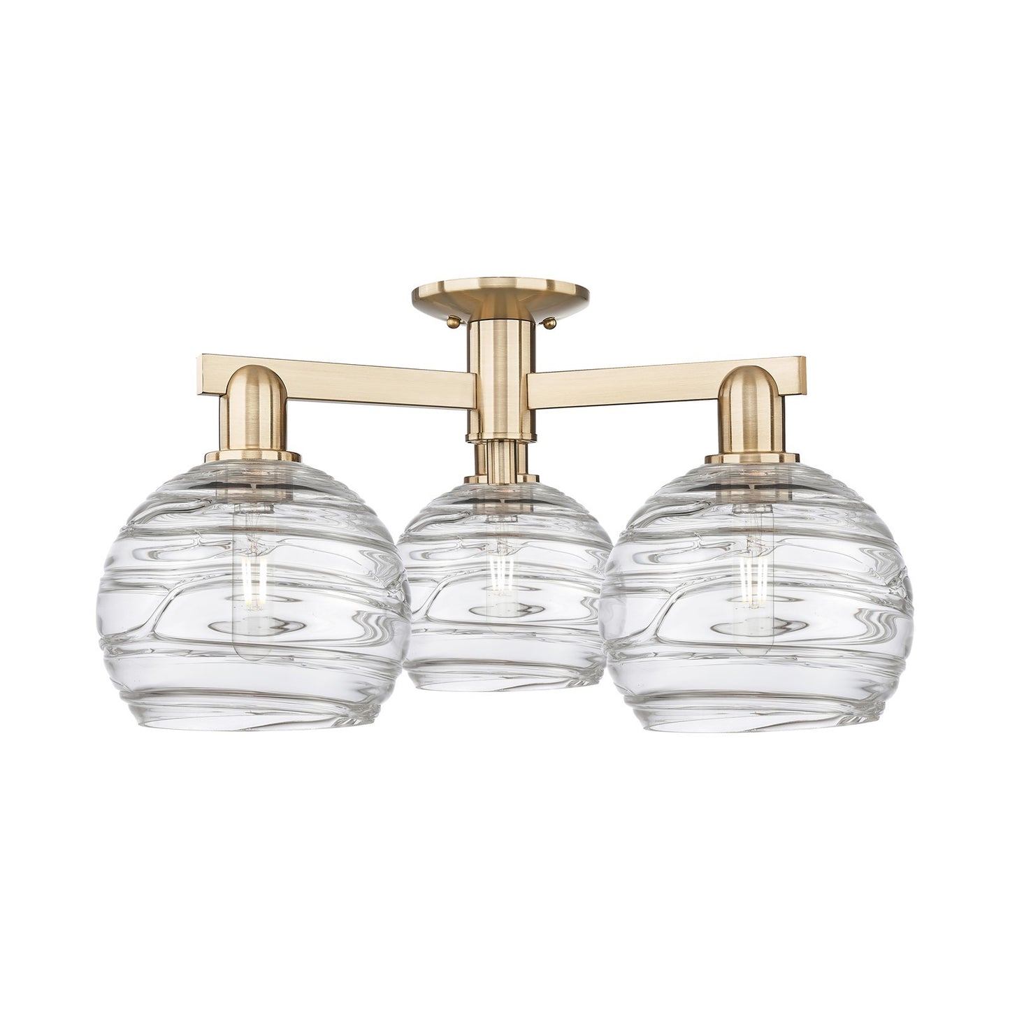 Innovations Athens Deco Swirl 26in 3-Light Semi-Flush Mount | Industrial Champagne Bronze Steel and Clear Deco Swirl Glass | Model 716-3F-CB-G1213-8CL