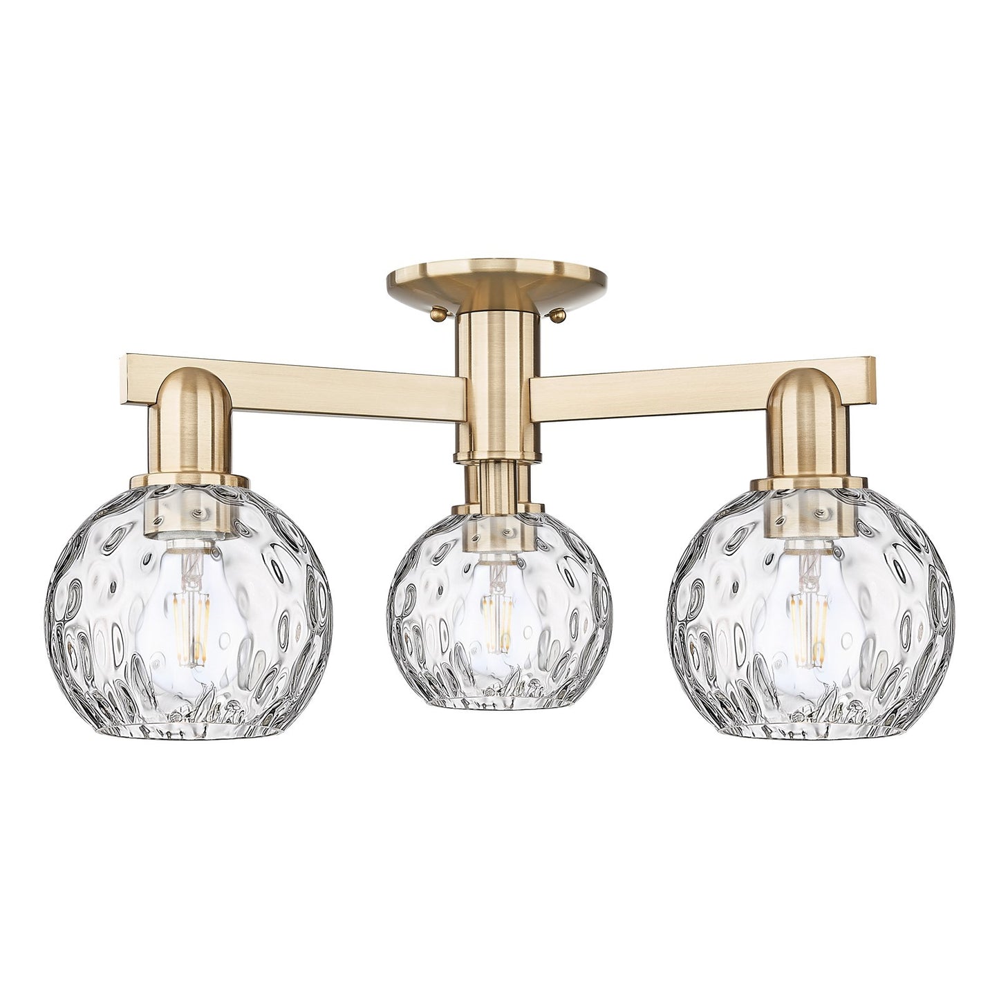Innovations Athens Water Glass 24in 3-Light Semi-Flush Mount | Industrial Champagne Bronze Steel and Clear Water Glass | Kitchen | Model 716-3F-CB-G1215-6
