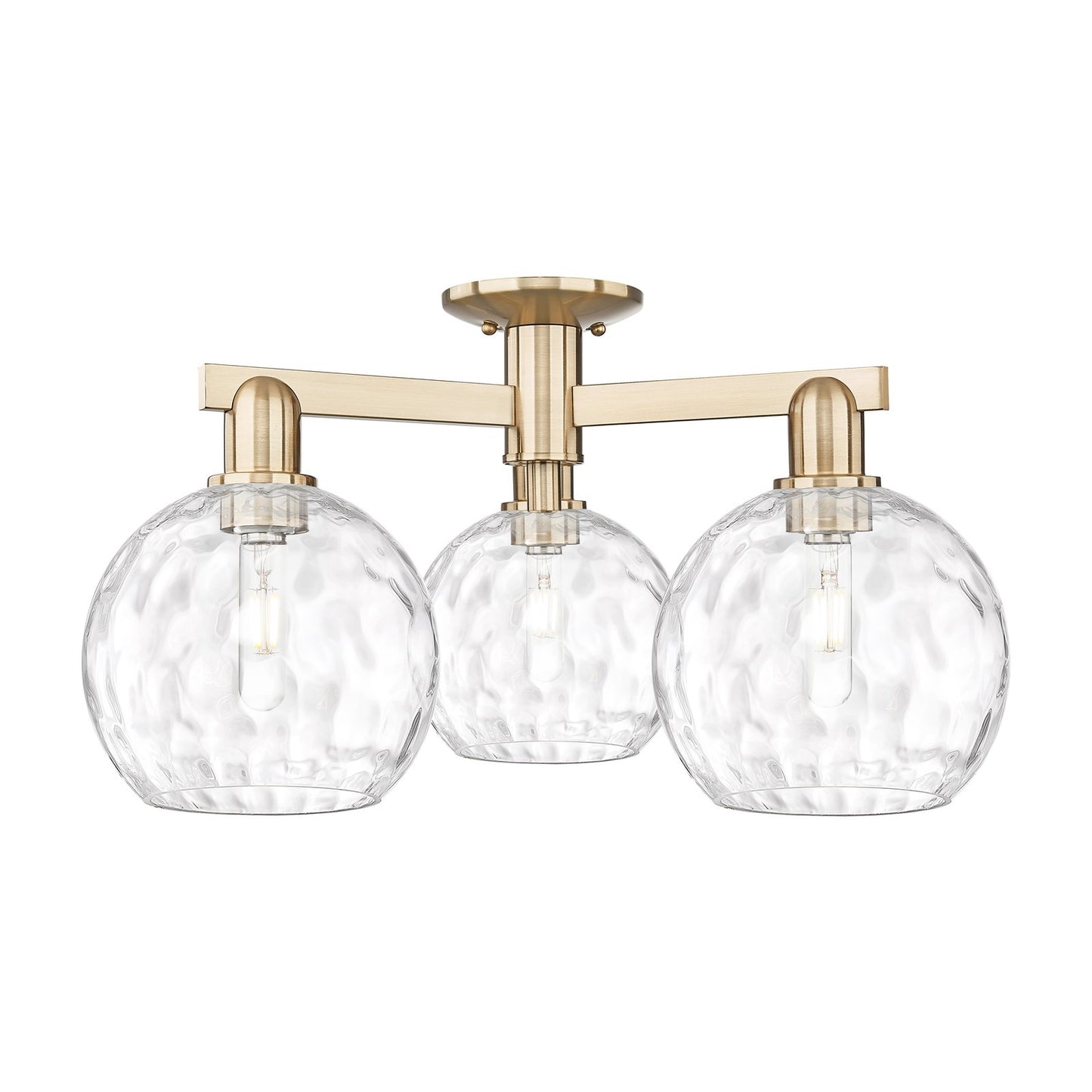 Innovations Athens Water Glass 26in 3-Light Semi-Flush Mount | Industrial Champagne Bronze Steel and Clear Water Glass | Kitchen | Model 716-3F-CB-G1215-8