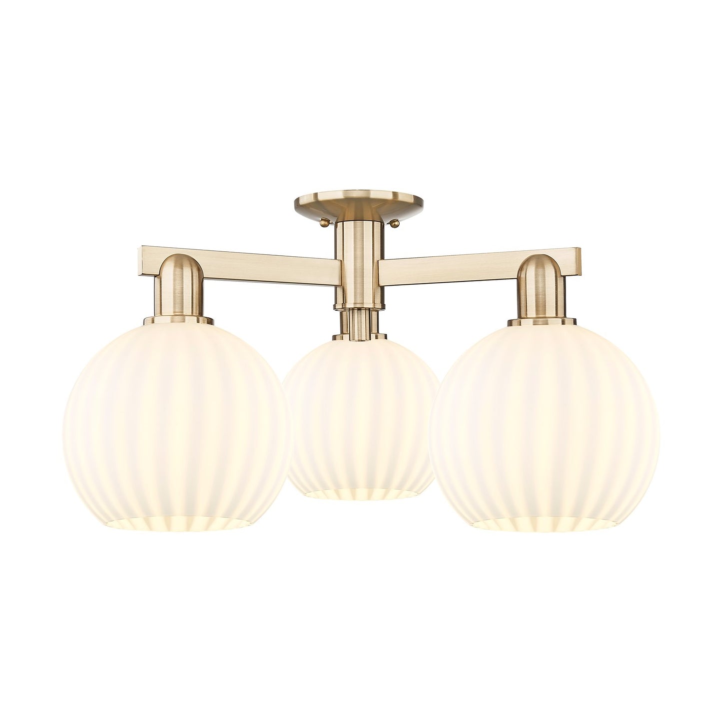 Innovations Lighting White Venetian 26in 3-Light Semi-Flush Mount | Industrial Champagne Bronze and White Venetian Glass | Model 716-3F-CB-G1217-8WV