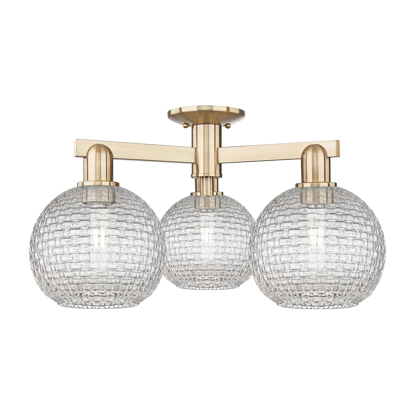 Innovations Athens 26in 3-Light Semi-Flush Mount | Industrial Champagne Bronze Steel and Clear Basket Weave Glass | Entryway & | Model 716-3F-CB-G122C-8CL