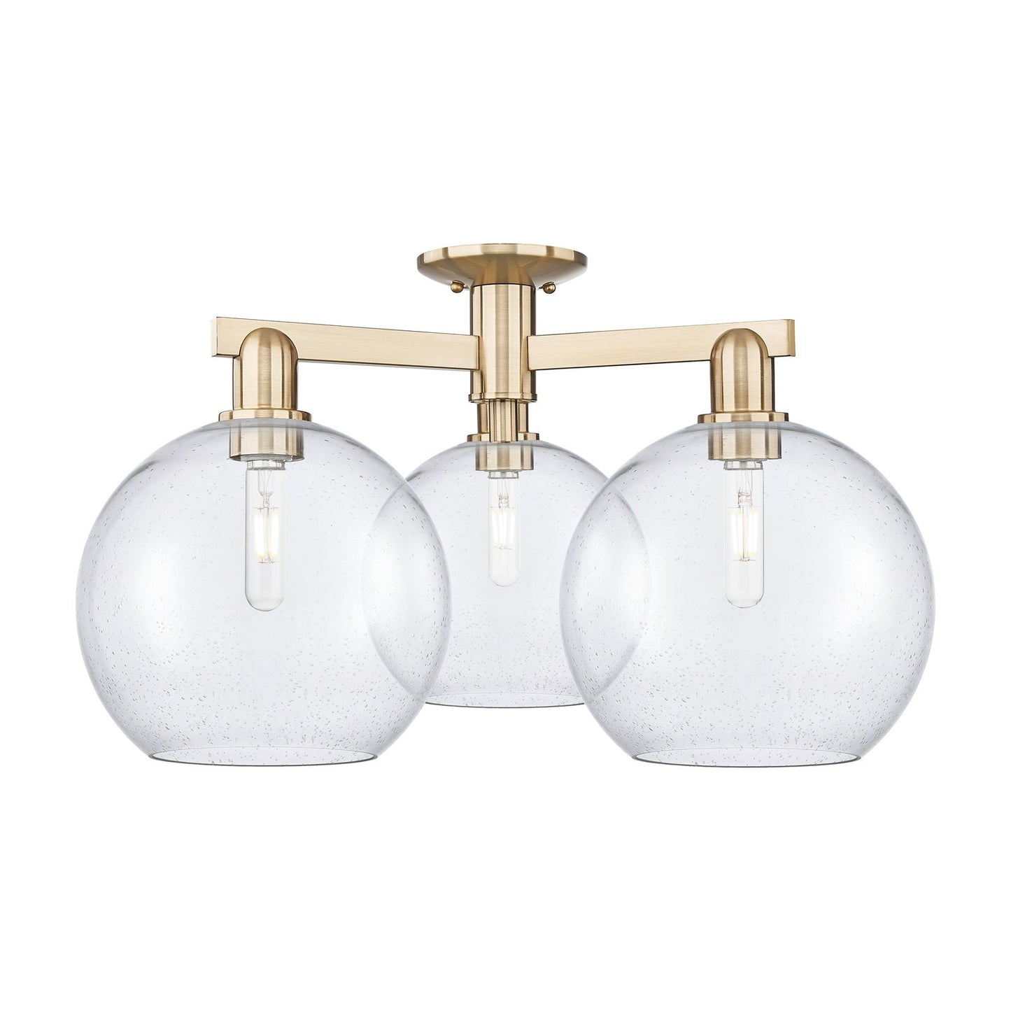 Innovations Athens 28in 3-Light Semi-Flush Mount | Industrial Champagne Bronze Steel and Seedy Glass | Entryway & Hallway | 27.5 | Model 716-3F-CB-G124-10