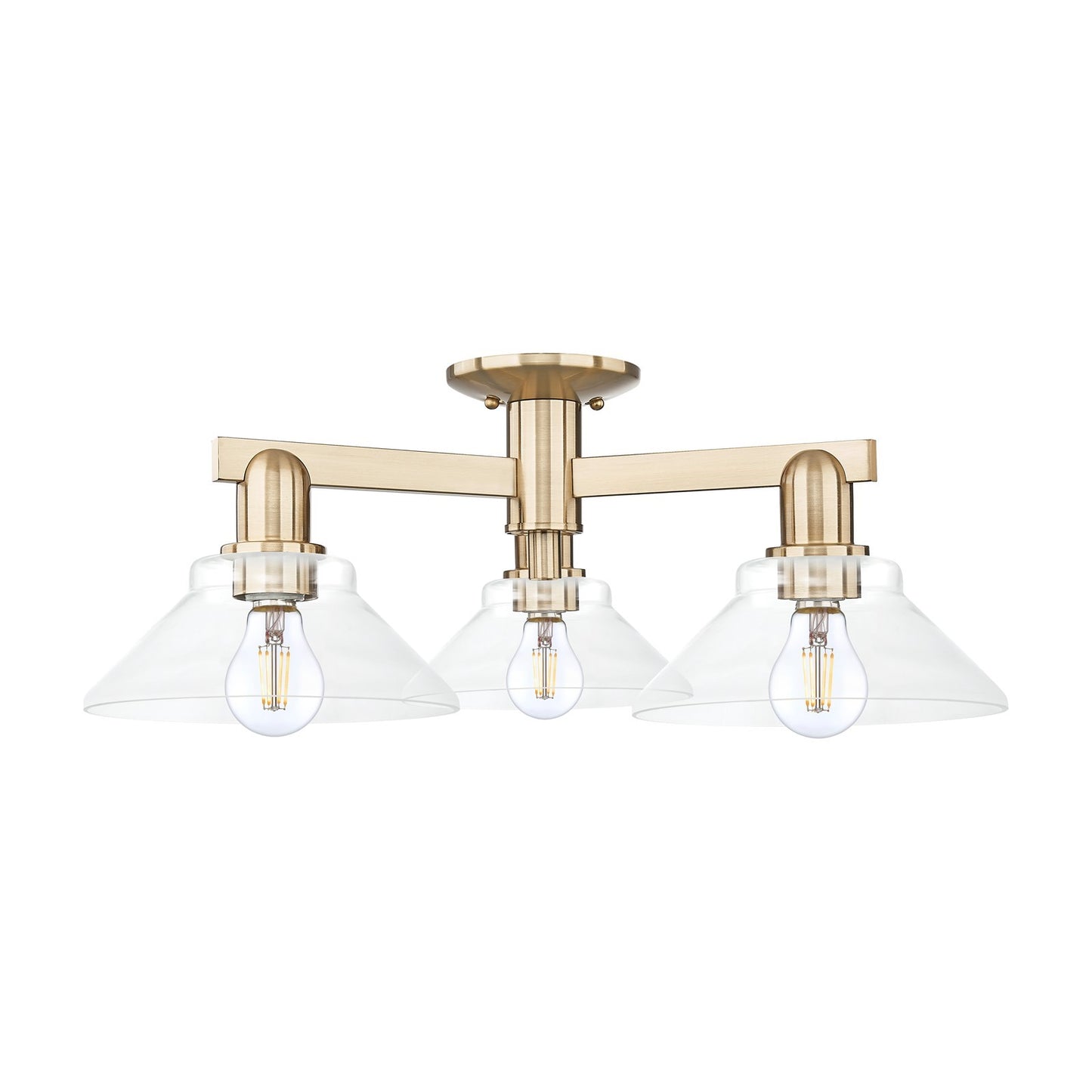 Innovations Orwell 26in 3-Light Semi-Flush Mount | Industrial Champagne Bronze Steel and Clear Glass | Living Room & Dining Room | Model 716-3F-CB-G132