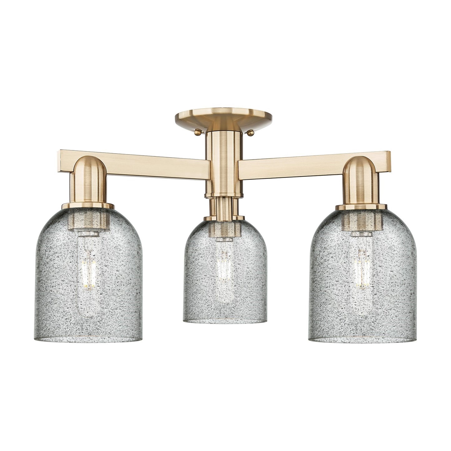 Innovations Caledonia 23in 3-Light Semi-Flush Mount | Industrial Champagne Bronze Steel and Charcoal Glass | Kitchen & Entryway | Model 716-3F-CB-G257