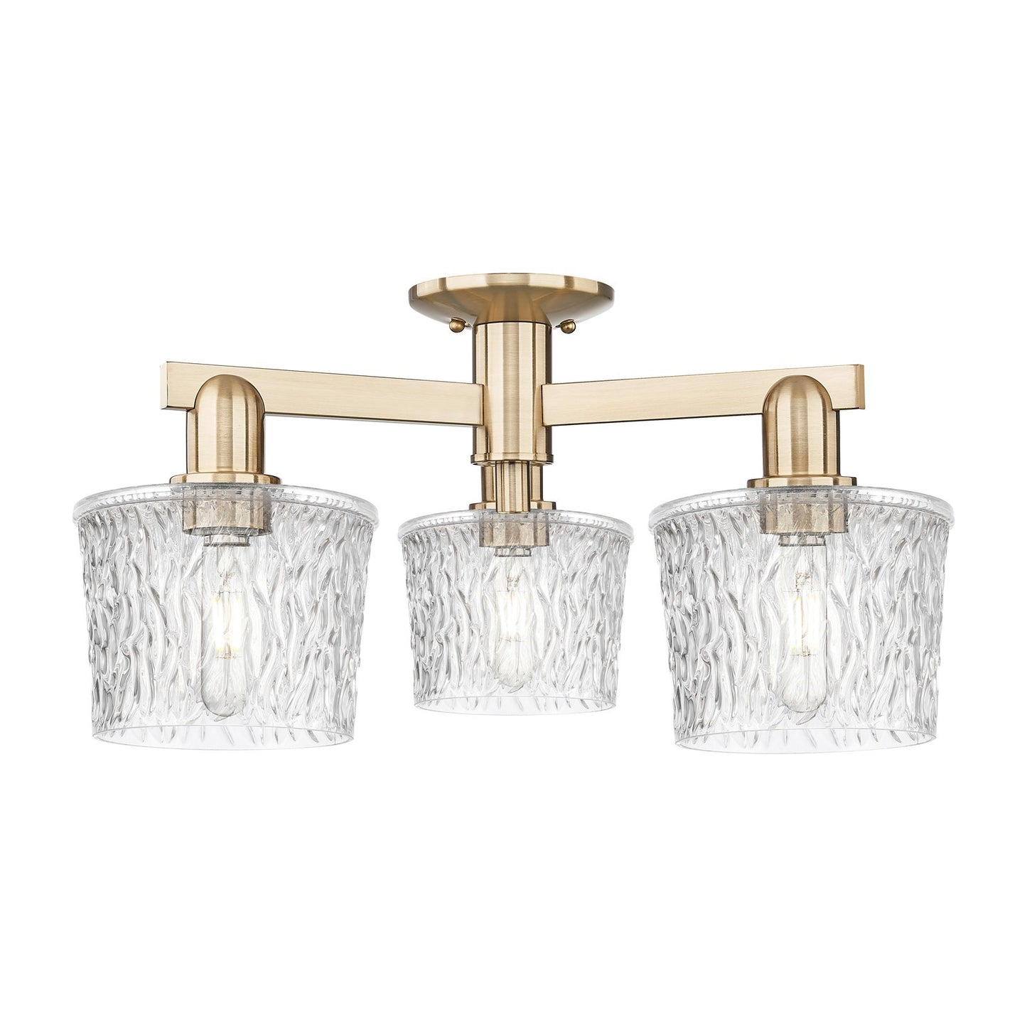 Innovations Niagara 24in 3-Light Semi-Flush Mount | Industrial Champagne Bronze Steel and Clear Textured Glass | Kitchen & Hallway | Model 716-3F-CB-G402