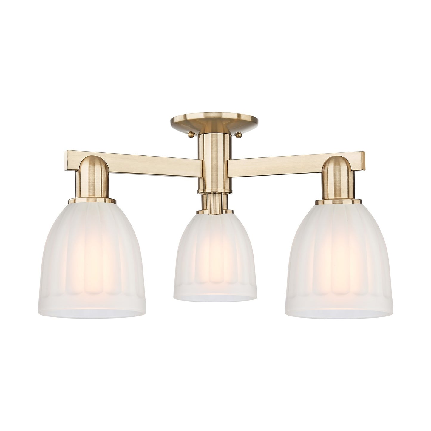 Innovations Brookfield 23in 3-Light Semi-Flush Mount | Industrial Champagne Bronze Steel and White Frosted Ribbed Glass | Entryway | Model 716-3F-CB-G441