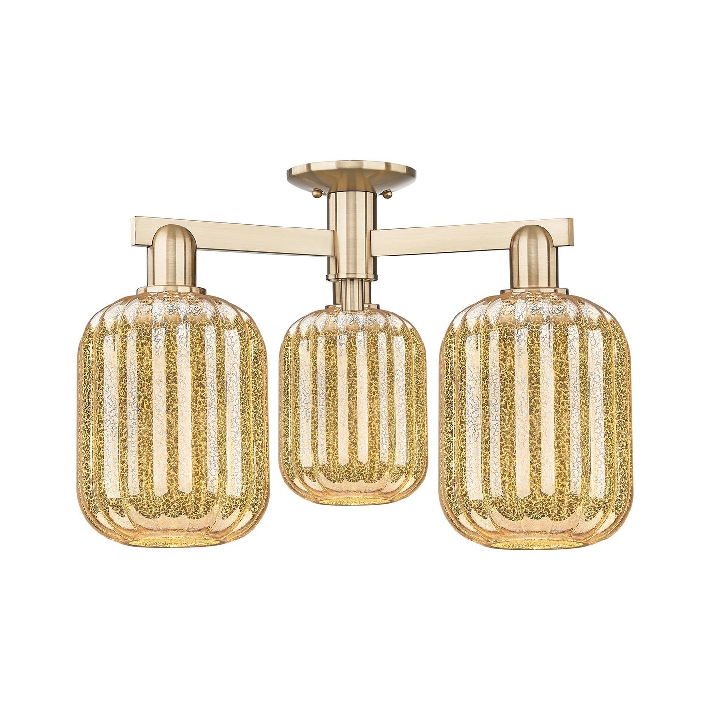 Innovations Preston Cylinder 24.25in 3-Light Semi-Flush Mount | Industrial Champagne Bronze Steel and Mercury Glass | Entryway | Model 716-3F-CB-G460-7ME