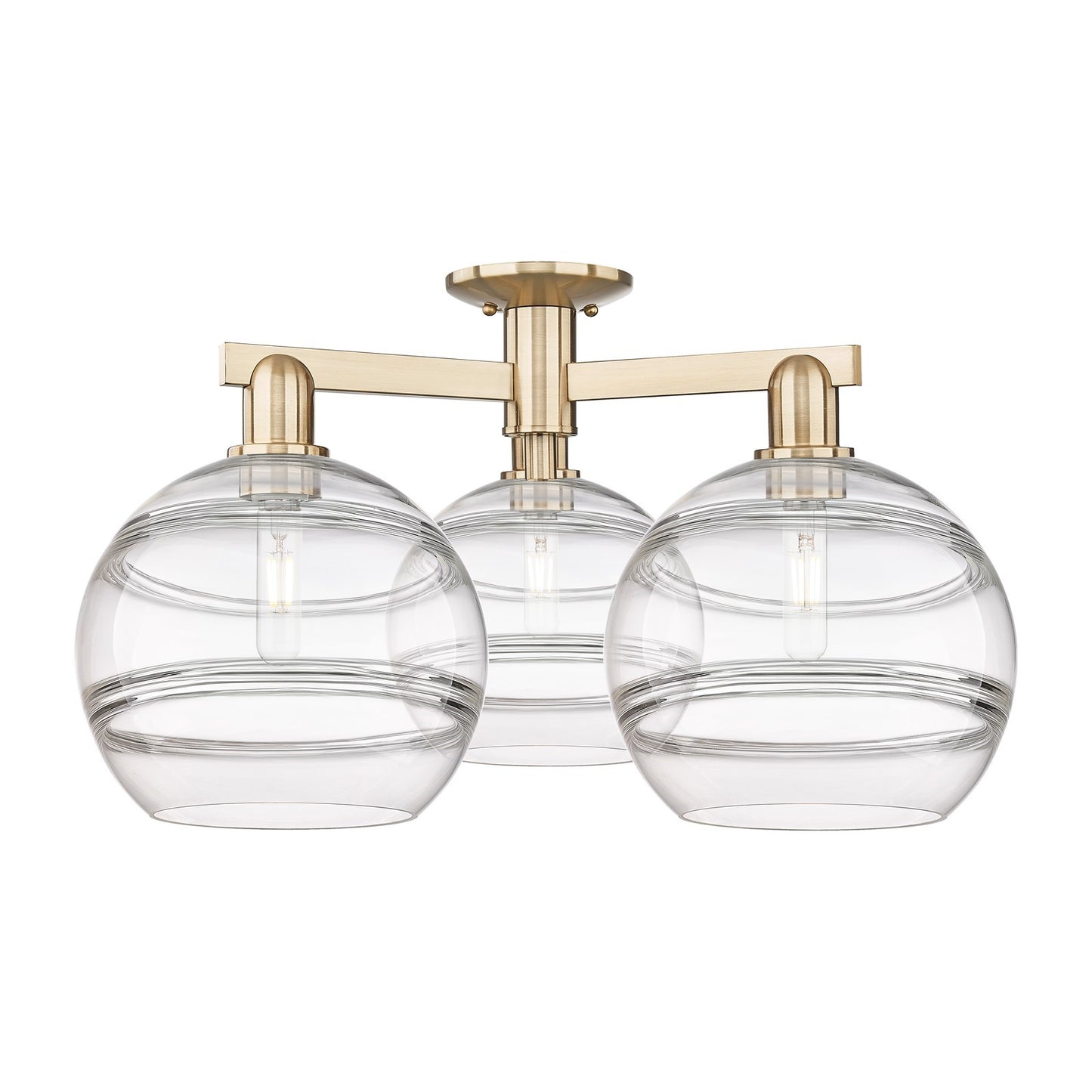 Innovations Rochester 28in 3-Light Semi-Flush Mount | Industrial Champagne Bronze Steel and Clear Glass | Entryway & Hallway | Model 716-3F-CB-G556-10CL