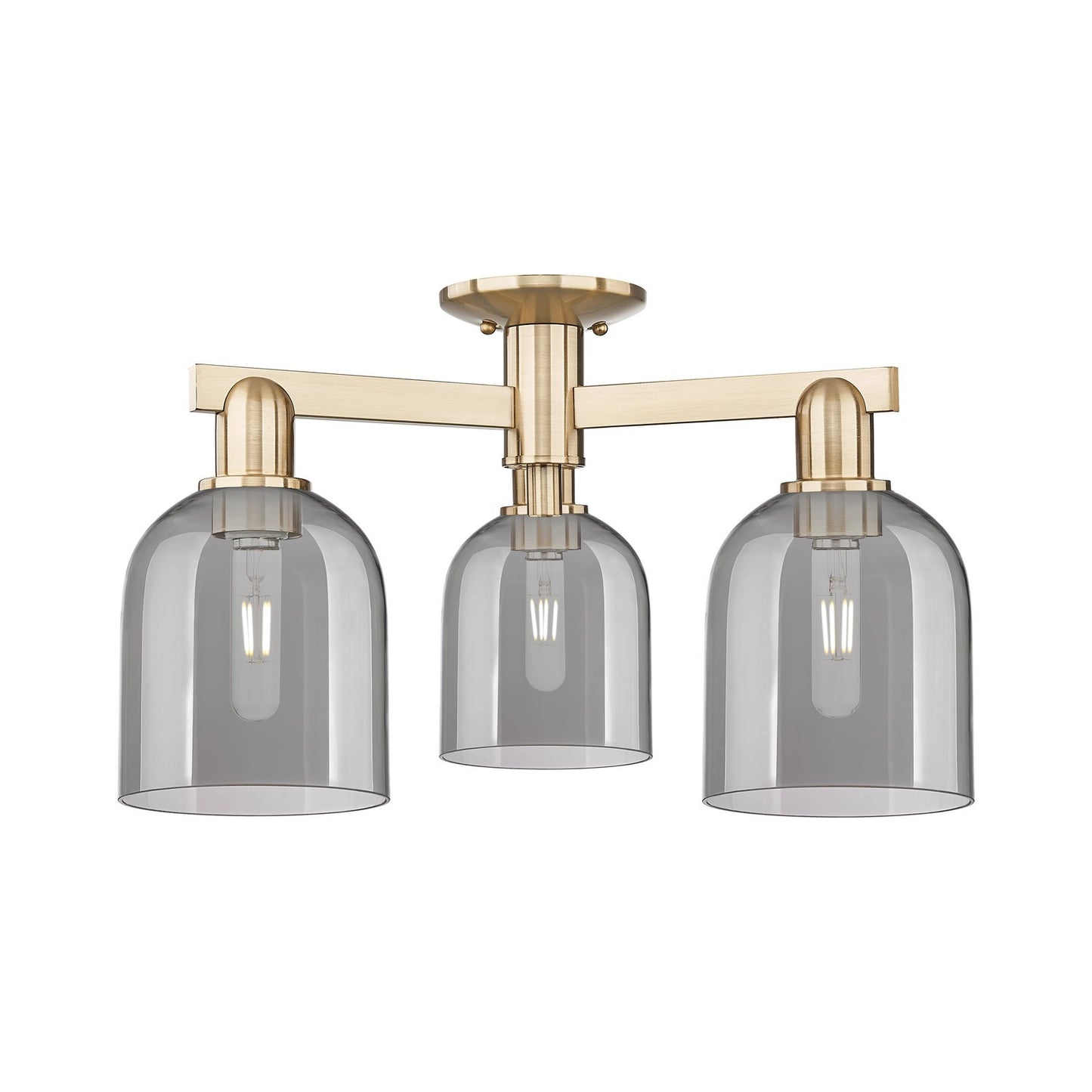 Innovations Bella 23in 3-Light Semi-Flush Mount | Industrial Champagne Bronze Steel and Cast Brass with Light Smoke Glass | Model 716-3F-CB-G558-6SM