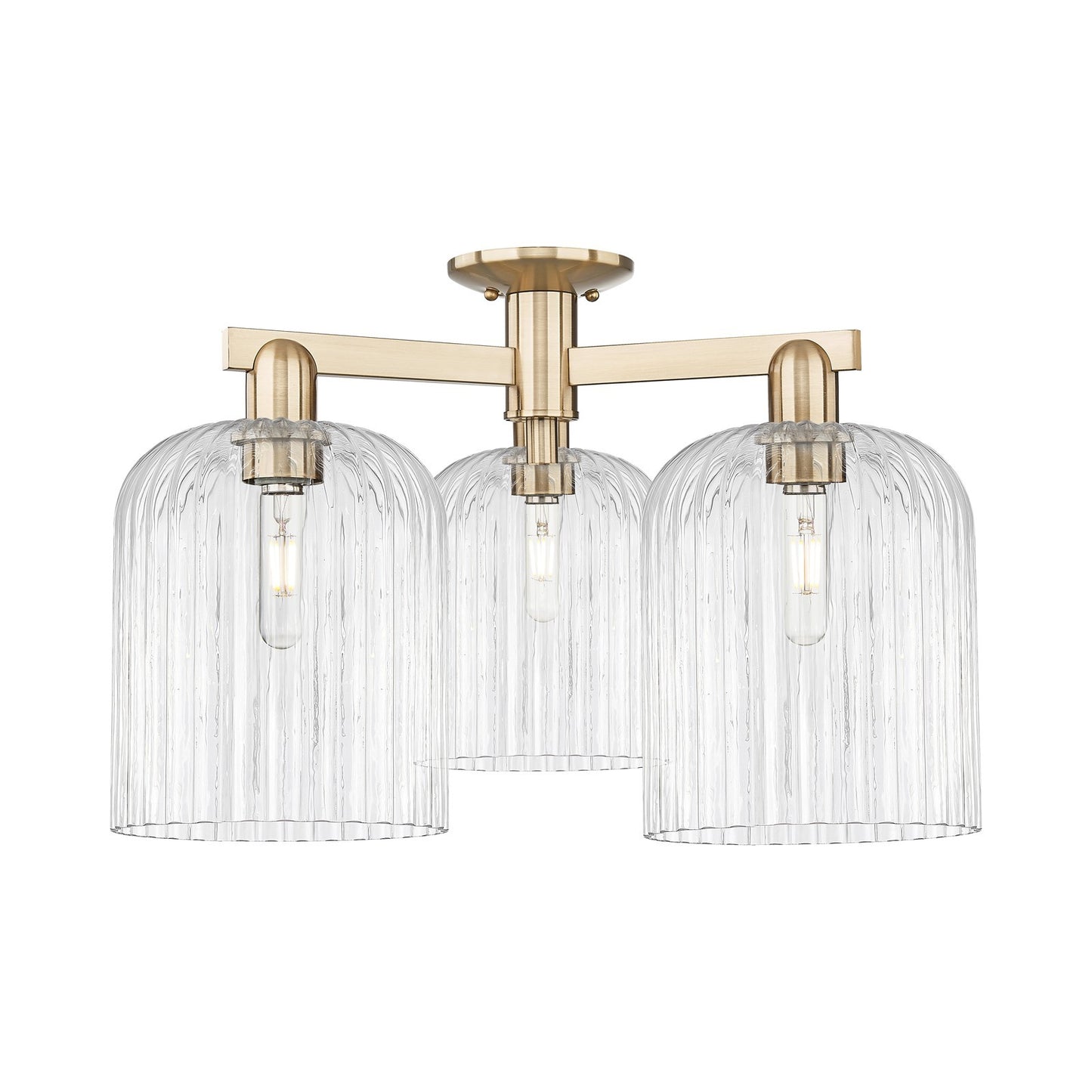 Innovations Bridal Veil 26in 3-Light Semi-Flush Mount | Industrial Champagne Bronze Steel and Clear Ribbed Glass | Entryway & | Model 716-3F-CB-G559-8CL