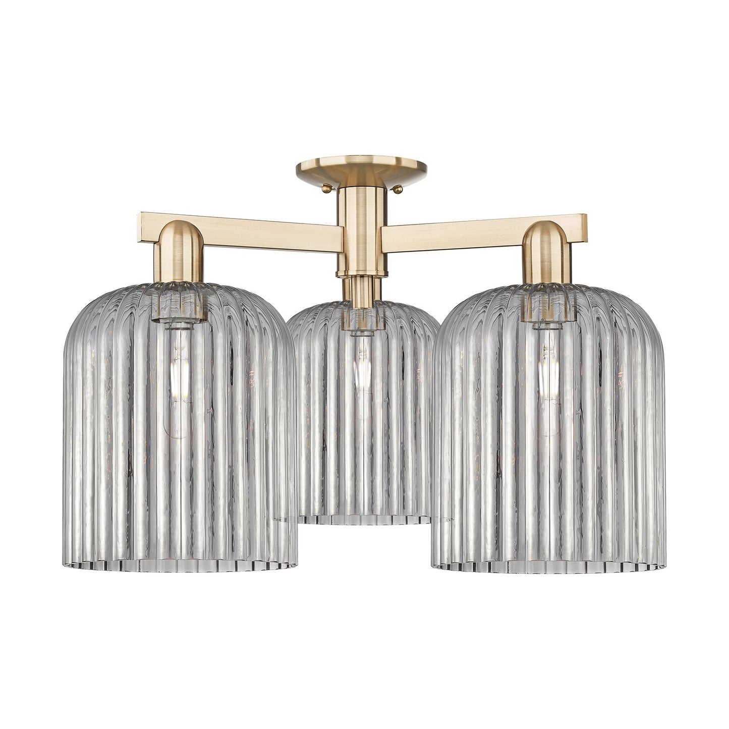 Innovations Bridal Veil 26in 3-Light Semi-Flush Mount | Industrial Champagne Bronze Steel and Light Smoke Ribbed Glass | Living | Model 716-3F-CB-G559-8SM