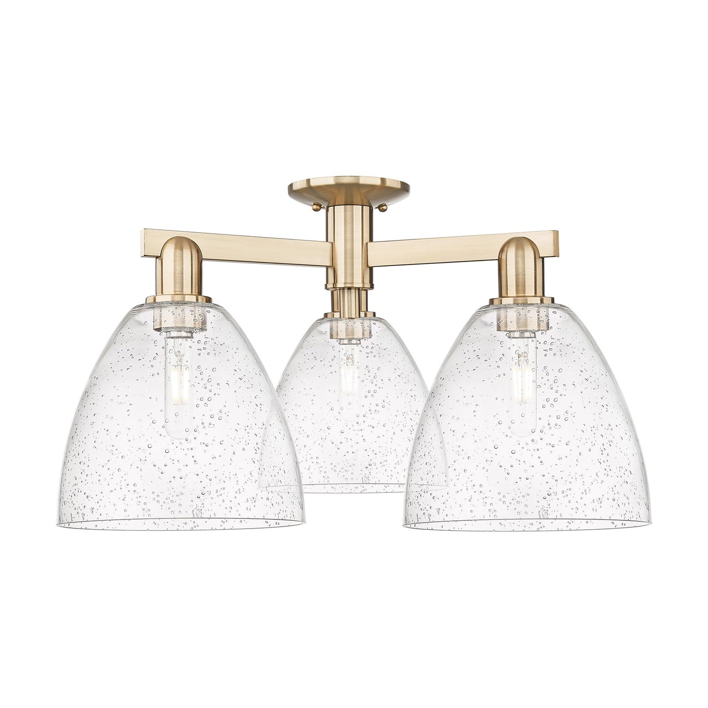 Innovations Bristol 27in 3-Light Semi-Flush Mount | Industrial Champagne Bronze Steel and Seedy Glass | Living Room & Hallway | Model 716-3F-CB-GBD-94
