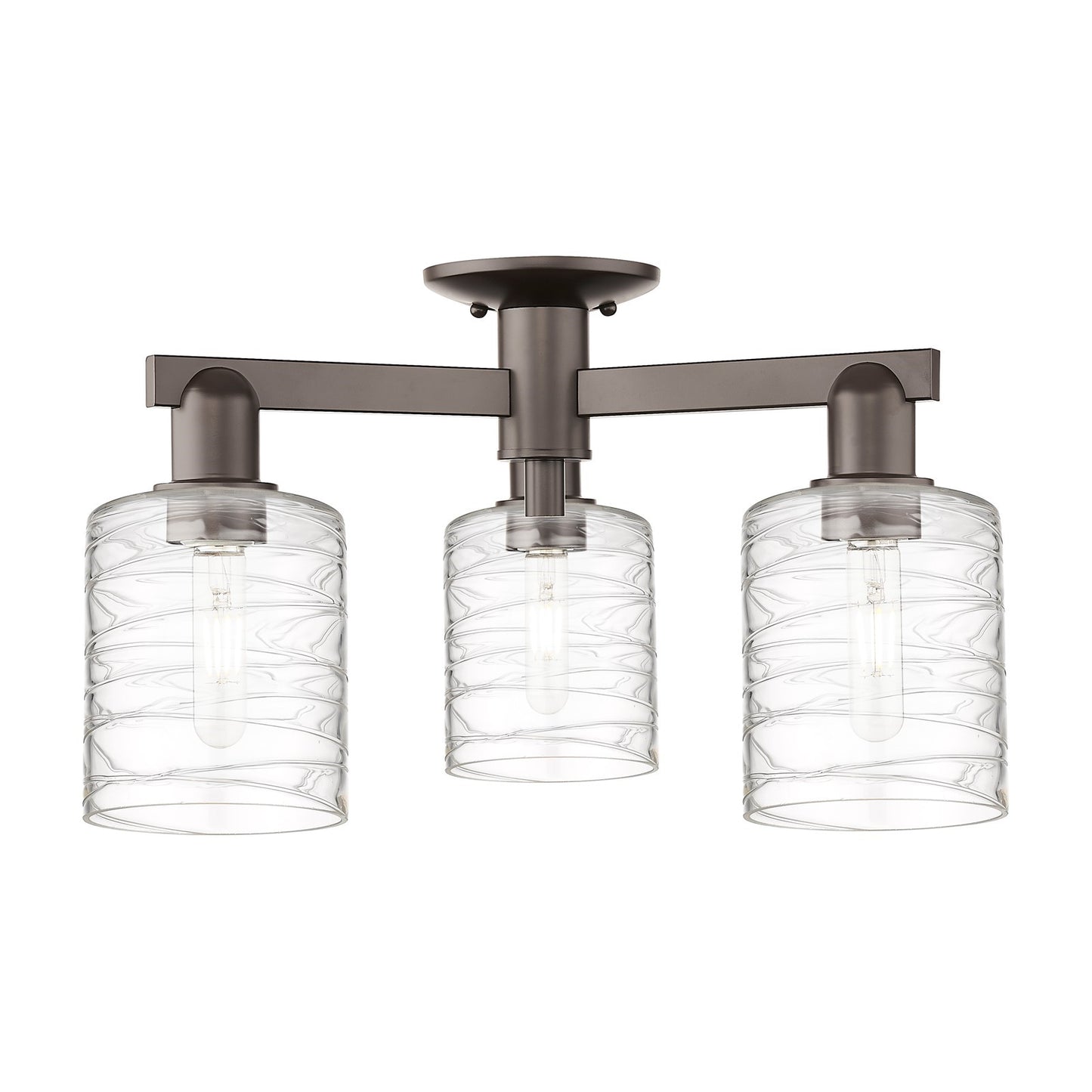 Innovations Cobbleskill 23in 3-Light Semi-Flush Mount | Industrial Oil Rubbed Bronze Steel and Clear Deco Swirl Glass | Entryway & | Model 716-3F-OB-G1113