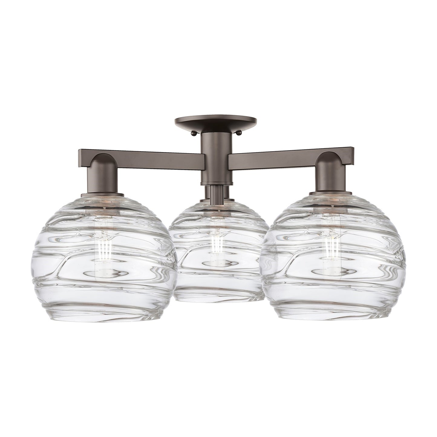 Innovations Athens Deco Swirl 26in 3-Light Semi-Flush Mount | Industrial Oil Rubbed Bronze Steel and Clear Deco Swirl Glass | Model 716-3F-OB-G1213-8CL