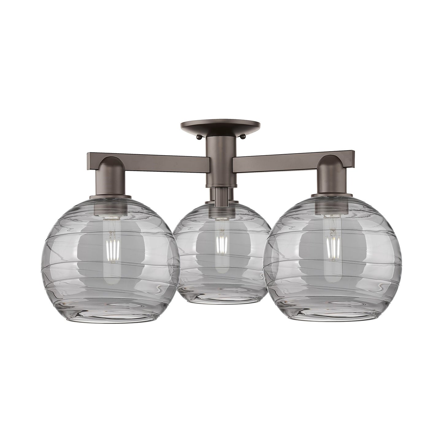 Innovations Athens Deco Swirl 26in 3-Light Semi-Flush Mount | Industrial Oil Rubbed Bronze Steel and Light Smoke Glass | Model 716-3F-OB-G1213-8SM