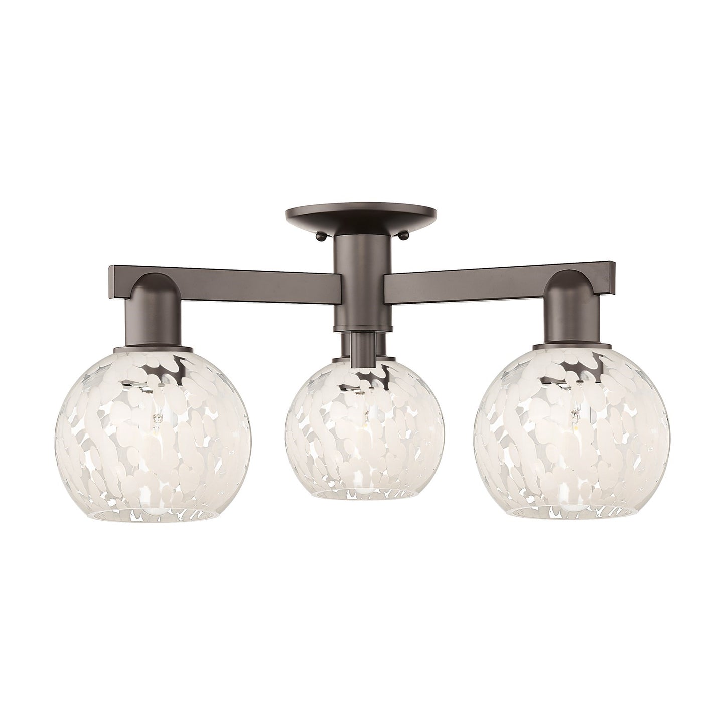 Innovations Lighting White Mouchette 24in 3-Light Semi-Flush Mount | Industrial Oil Rubbed Bronze and White Glass | Damp Rated | Model 716-3F-OB-G1216-6WM