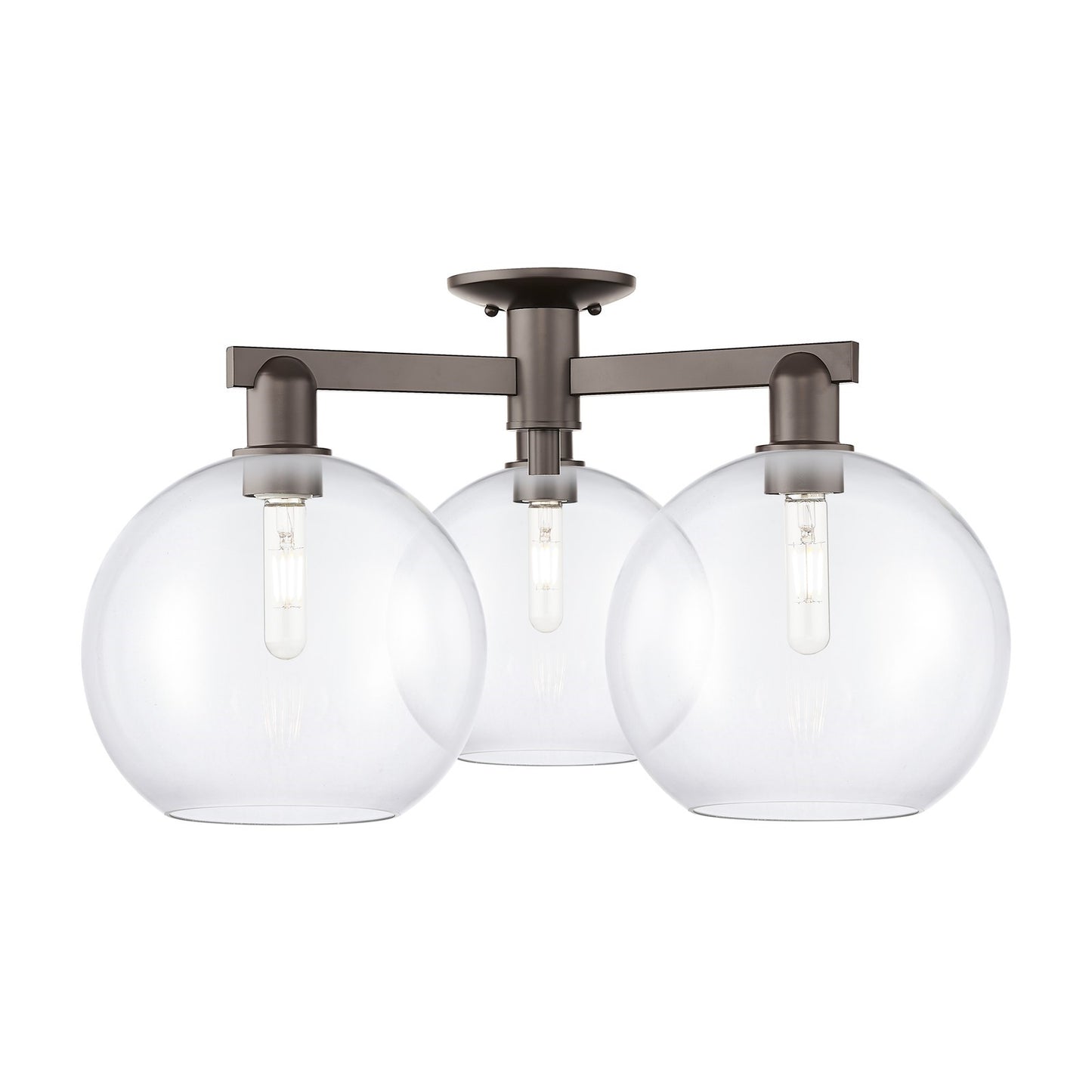 Innovations Athens 28in 3-Light Semi-Flush Mount | Industrial Oil Rubbed Bronze Steel and Clear Glass | Entryway & Hallway | Model 716-3F-OB-G122-10