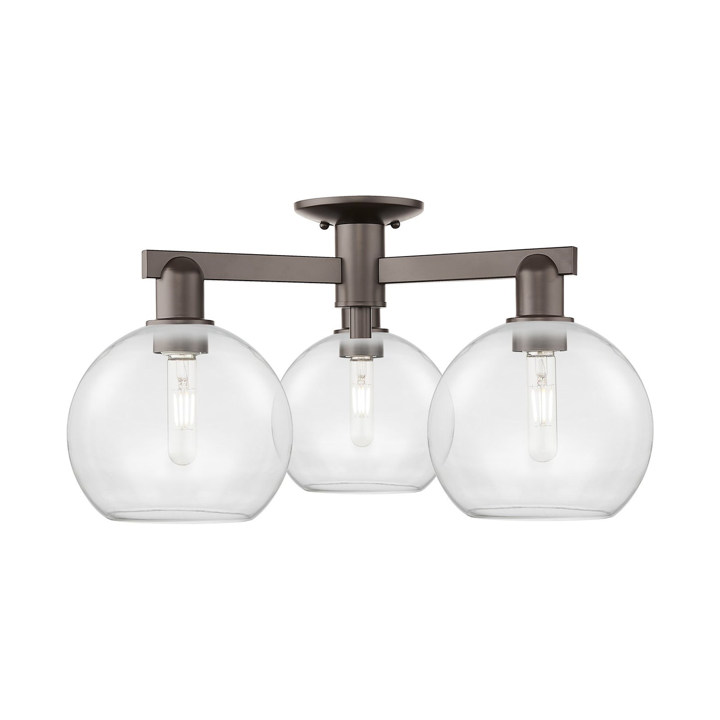 Innovations Athens 26in 3-Light Semi-Flush Mount | Industrial Oil Rubbed Bronze Steel and Clear Glass | Entryway & Hallway | 25.5 | Model 716-3F-OB-G122-8