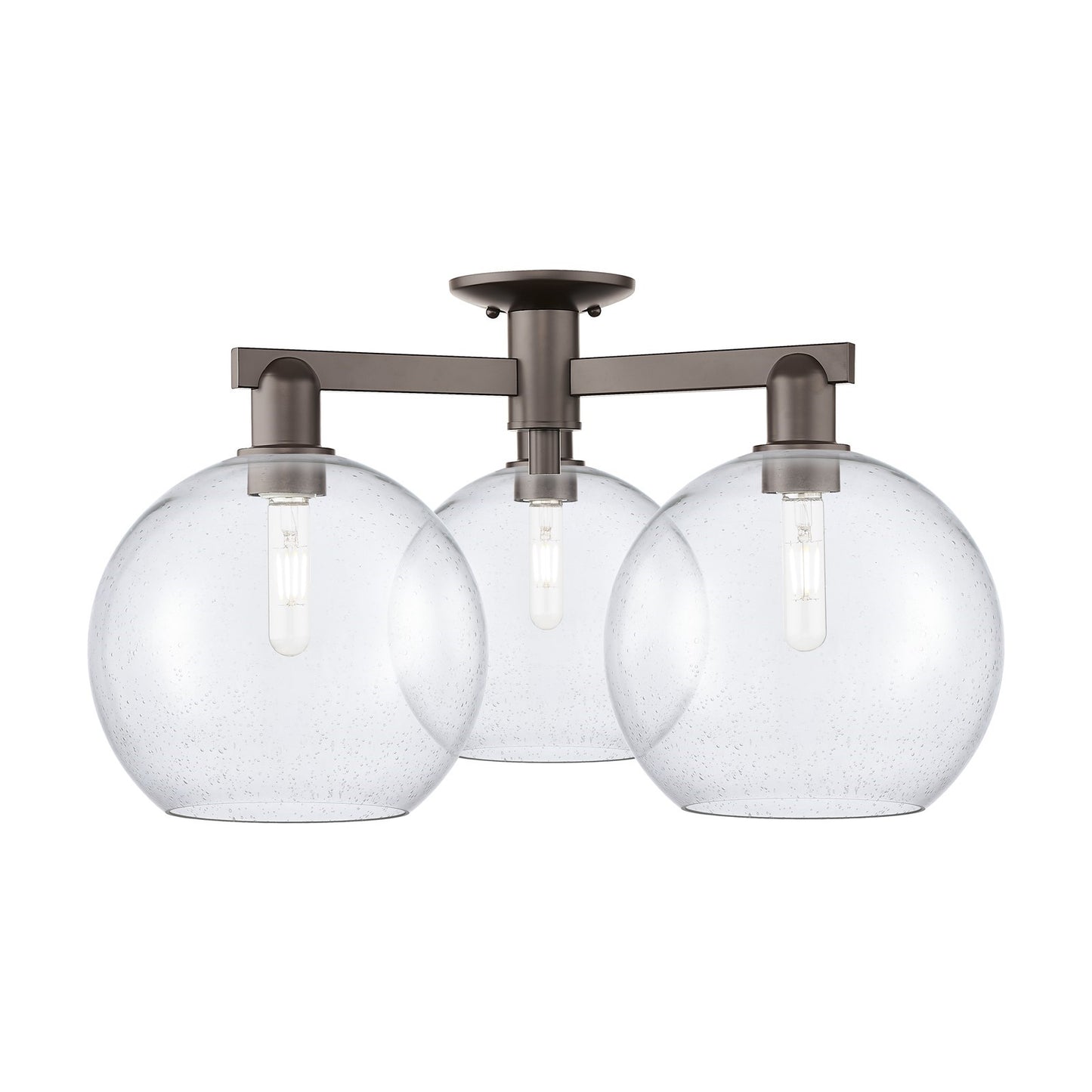 Innovations Athens 28in 3-Light Semi-Flush Mount | Industrial Oil Rubbed Bronze Steel and Seedy Glass | Entryway & Hallway | Model 716-3F-OB-G124-10