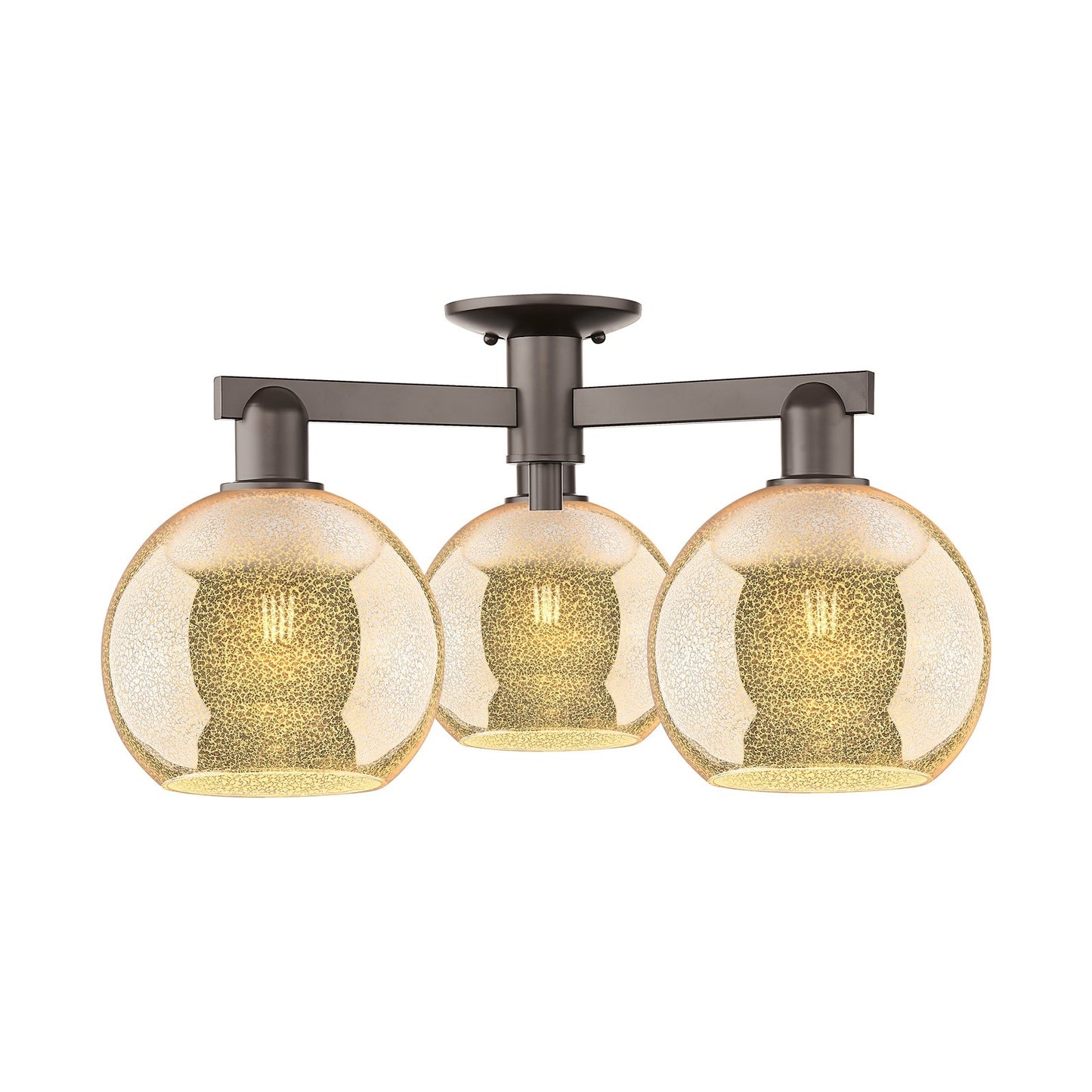 Innovations Athens 26in 3-Light Semi-Flush Mount | Industrial Oil Rubbed Bronze Steel and Mercury Glass | Entryway & Hallway | Model 716-3F-OB-G128-8