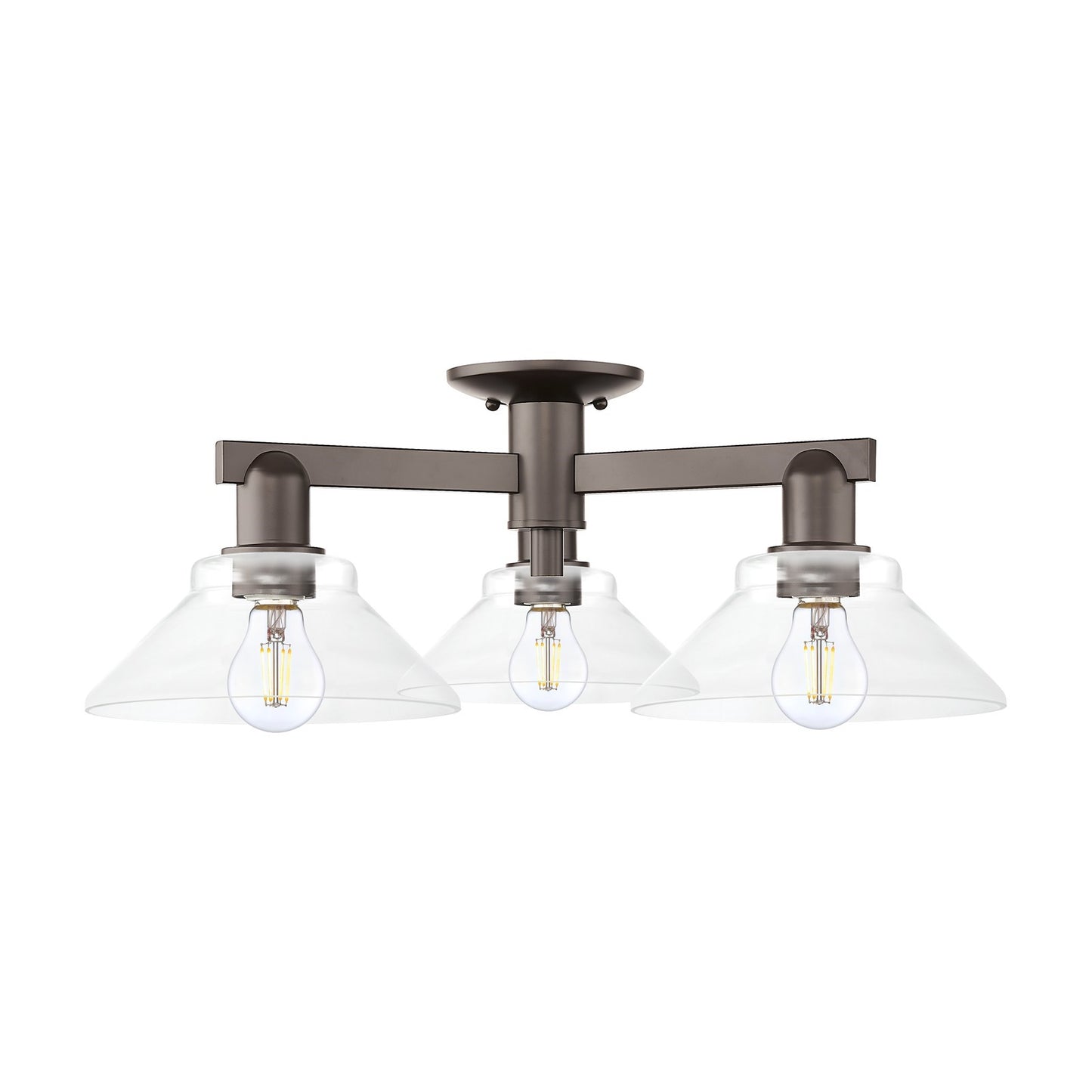 Innovations Orwell 26in 3-Light Semi-Flush Mount | Industrial Oil Rubbed Bronze Steel and Clear Glass | Entryway & Hallway | 25.88 | Model 716-3F-OB-G132
