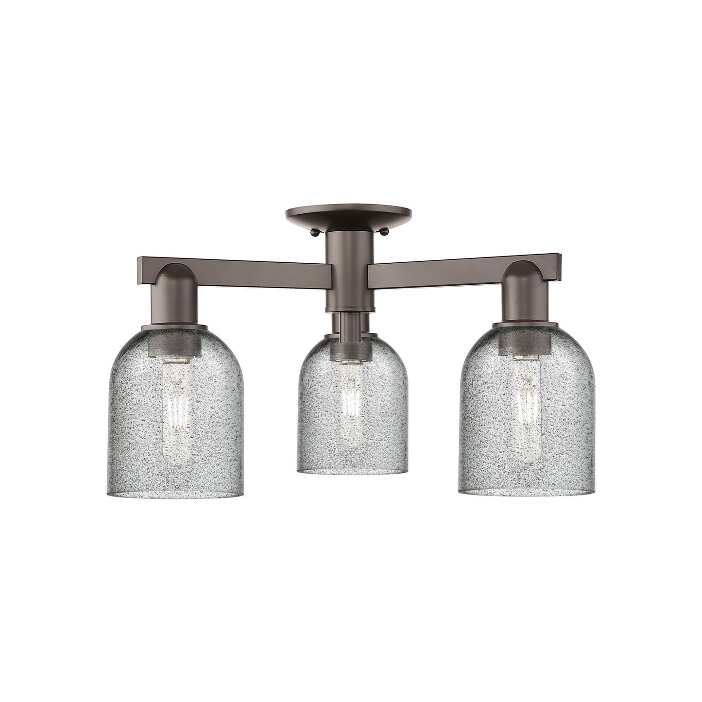 Innovations Caledonia 23in 3-Light Semi-Flush Mount | Industrial Oil Rubbed Bronze Steel and Charcoal Glass | Entryway & Hallway | Model 716-3F-OB-G257