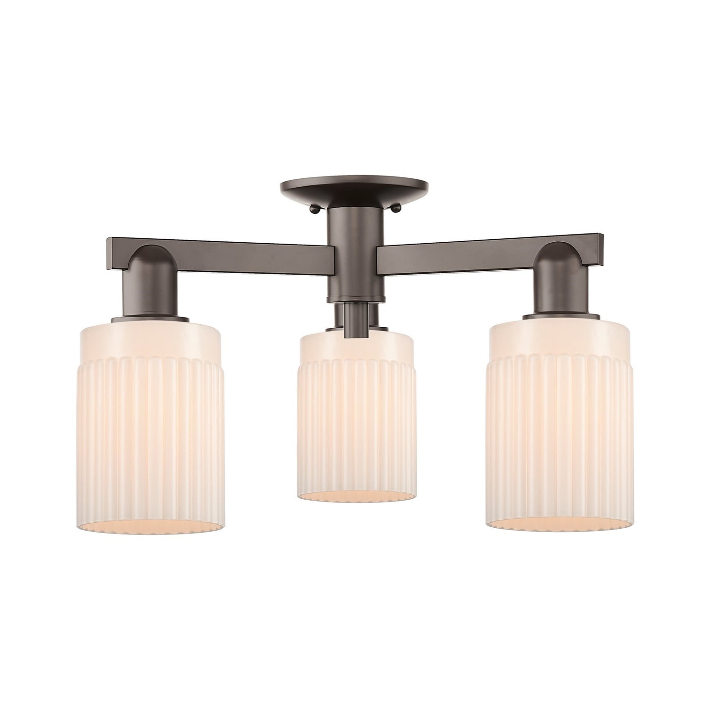 Innovations Hadley 22in 3-Light Semi-Flush Mount | Industrial Oil Rubbed Bronze Steel and Matte White Ribbed Glass | Entryway & | Model 716-3F-OB-G341