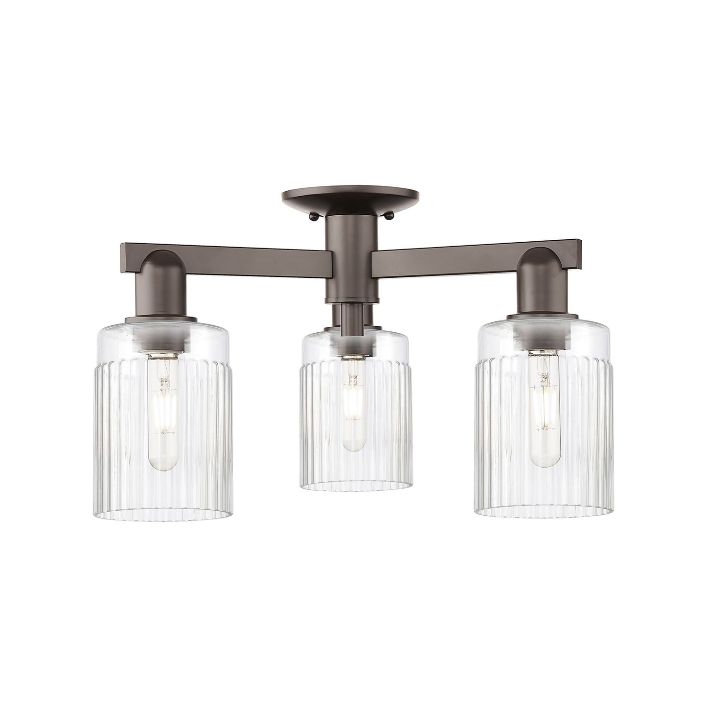 Innovations Hadley 22in 3-Light Semi-Flush Mount | Industrial Oil Rubbed Bronze Steel and Clear Ribbed Glass | Living Room & | Model 716-3F-OB-G342