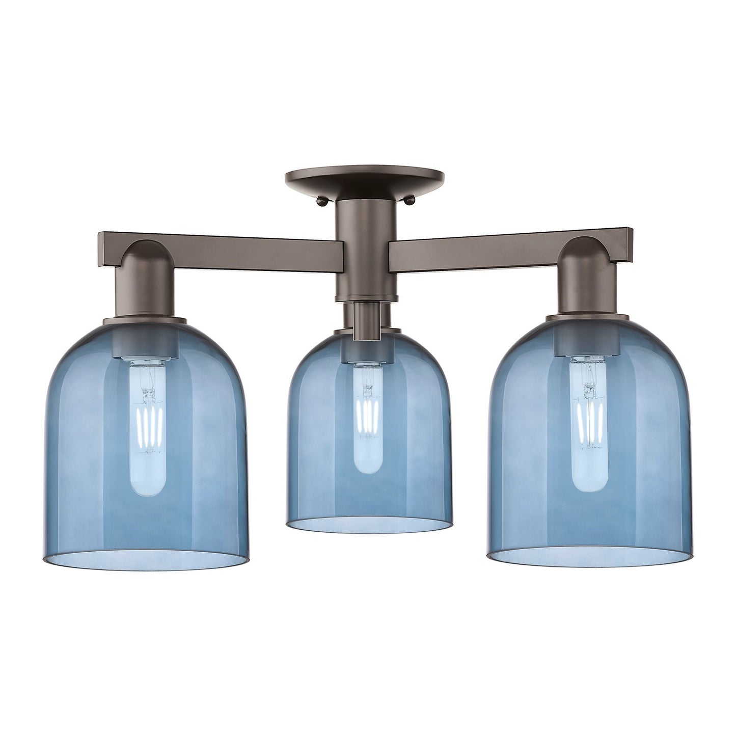 Innovations Bella 23in 3-Light Semi-Flush Mount | Industrial Oil Rubbed Bronze Steel and Blue Glass | Entryway & Hallway | 23 x | Model 716-3F-OB-G558-6BL