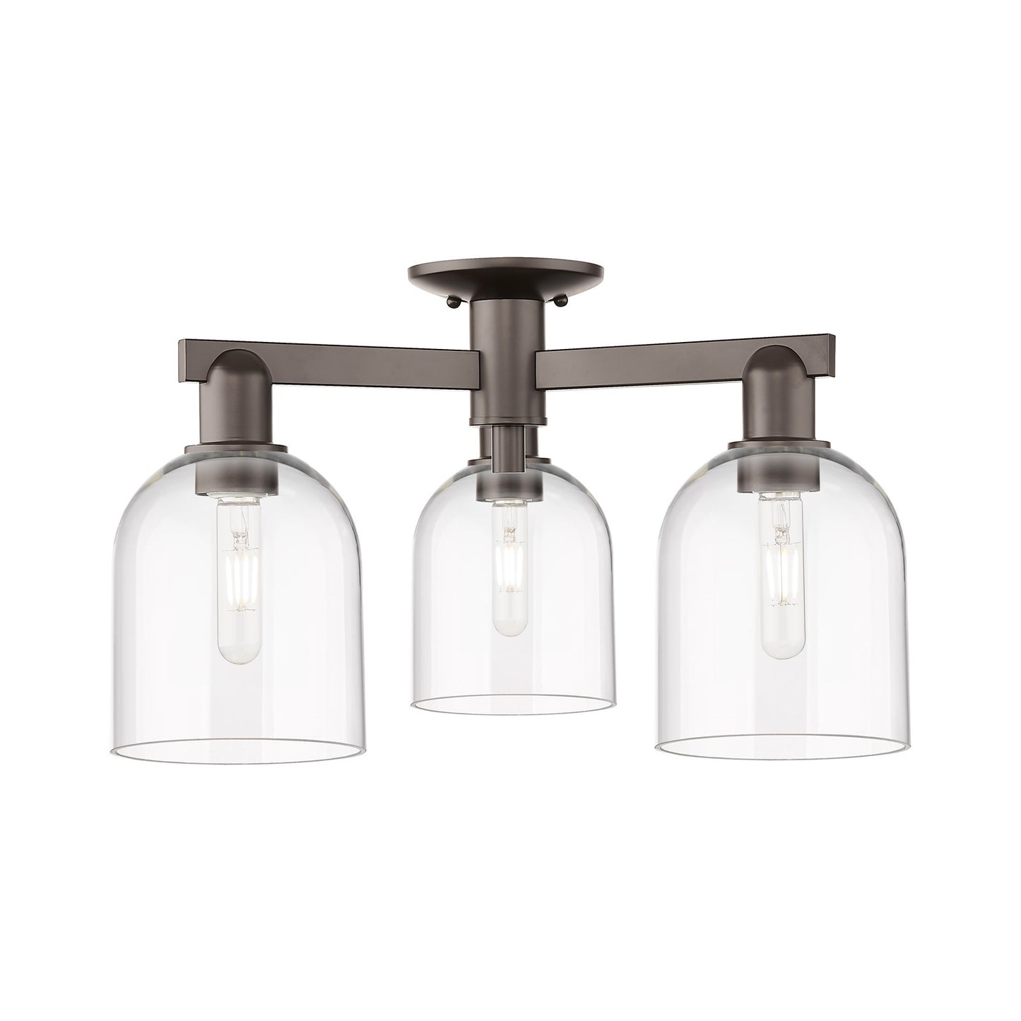 Innovations Bella 23in 3-Light Semi-Flush Mount | Industrial Oil Rubbed Bronze Steel and Clear Glass | Entryway & Hallway | 23 | Model 716-3F-OB-G558-6CL
