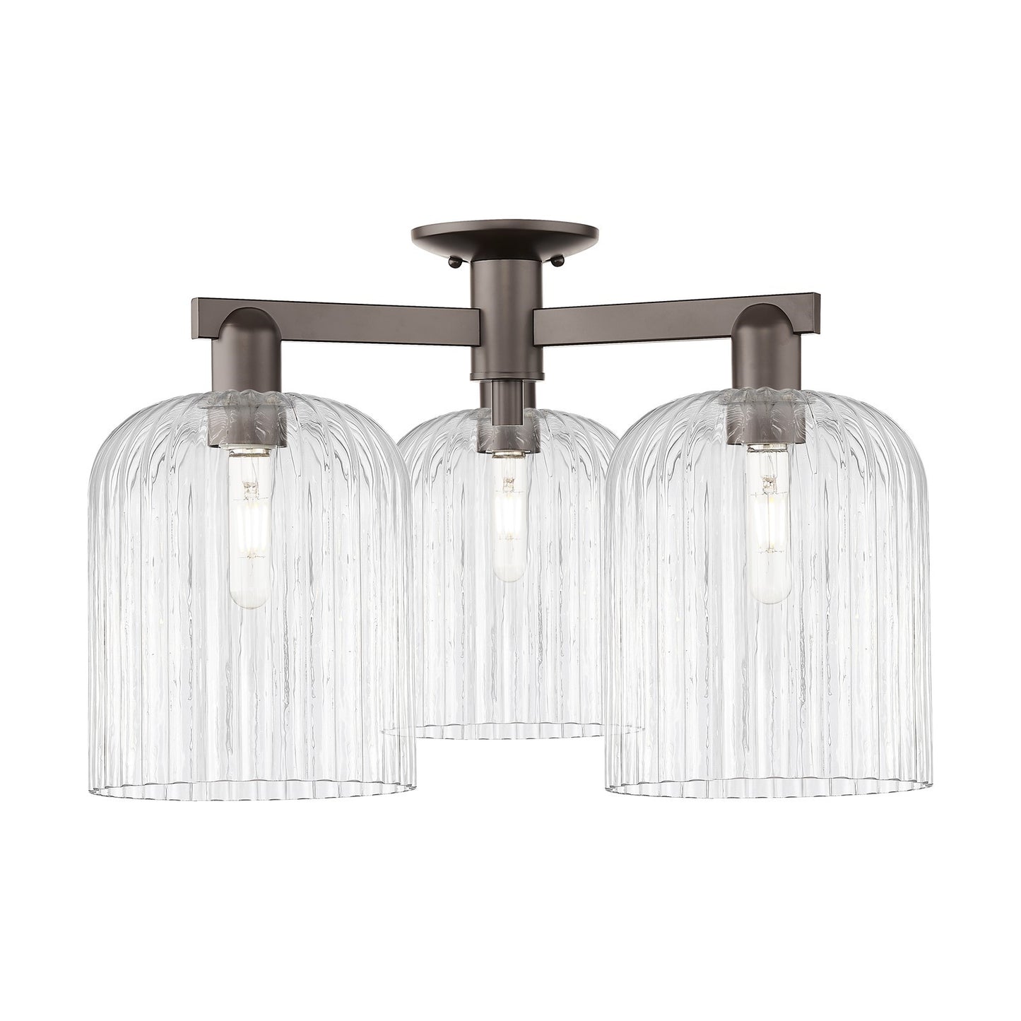 Innovations Bridal Veil 26in 3-Light Semi-Flush Mount | Industrial Oil Rubbed Bronze Steel and Clear Ribbed Glass | Entryway & | Model 716-3F-OB-G559-8CL