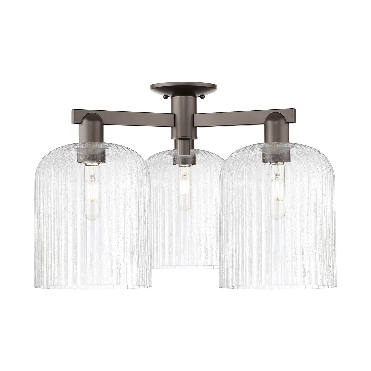 Innovations Bridal Veil 26in 3-Light Semi-Flush Mount | Industrial Oil Rubbed Bronze Steel and Seedy Ribbed Glass | Entryway & | Model 716-3F-OB-G559-8SDY