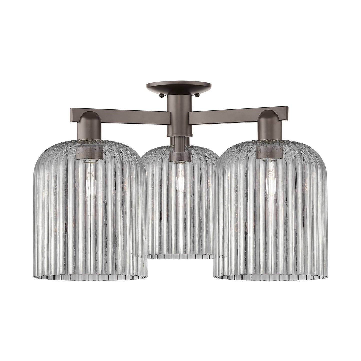 Innovations Bridal Veil 26in 3-Light Semi-Flush Mount | Industrial Oil Rubbed Bronze Steel and Light Smoke Ribbed Glass | Model 716-3F-OB-G559-8SM