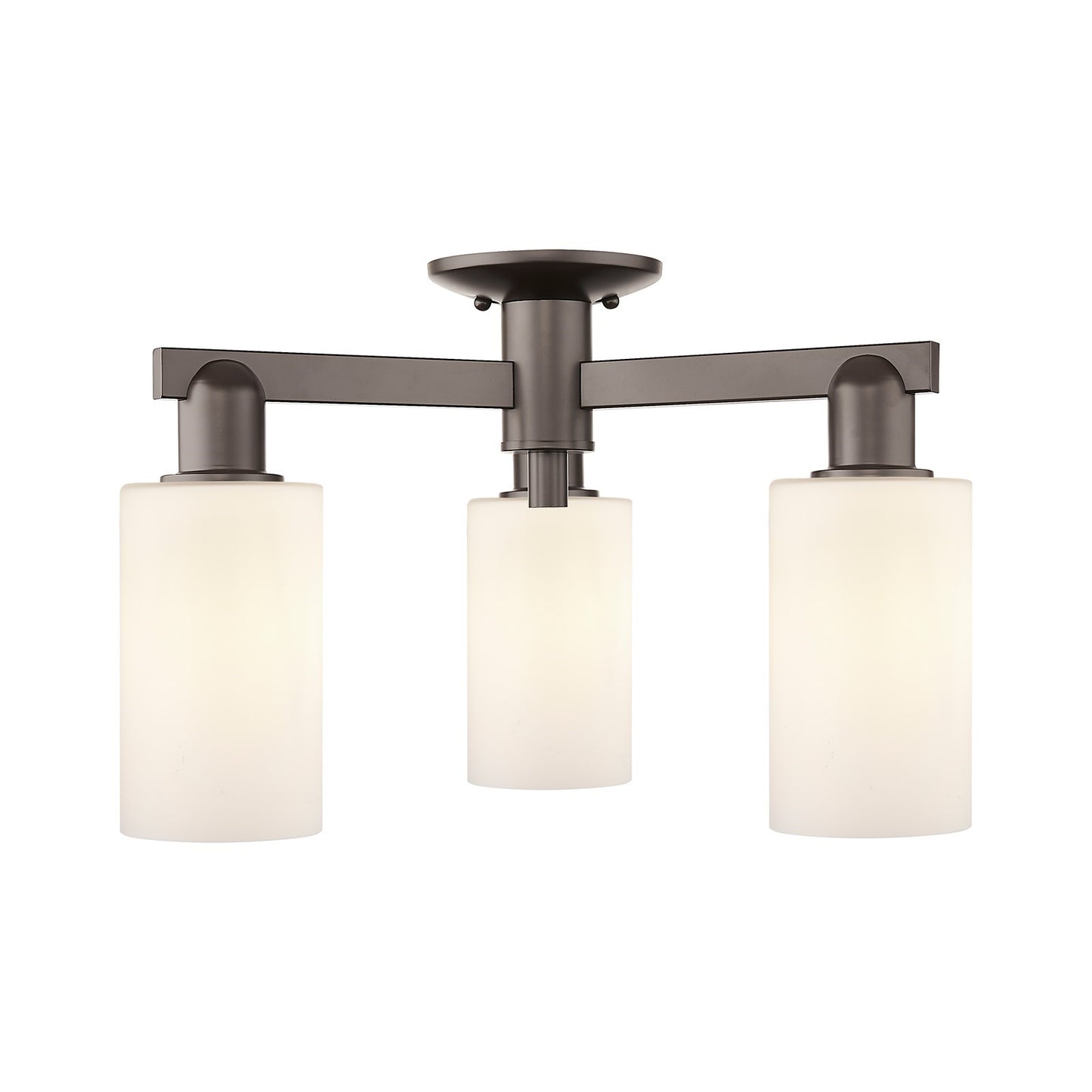 Innovations Clymer 21in 3-Light Semi-Flush Mount | Industrial Oil Rubbed Bronze Steel and Matte White Glass | Entryway & Hallway | Model 716-3F-OB-G801
