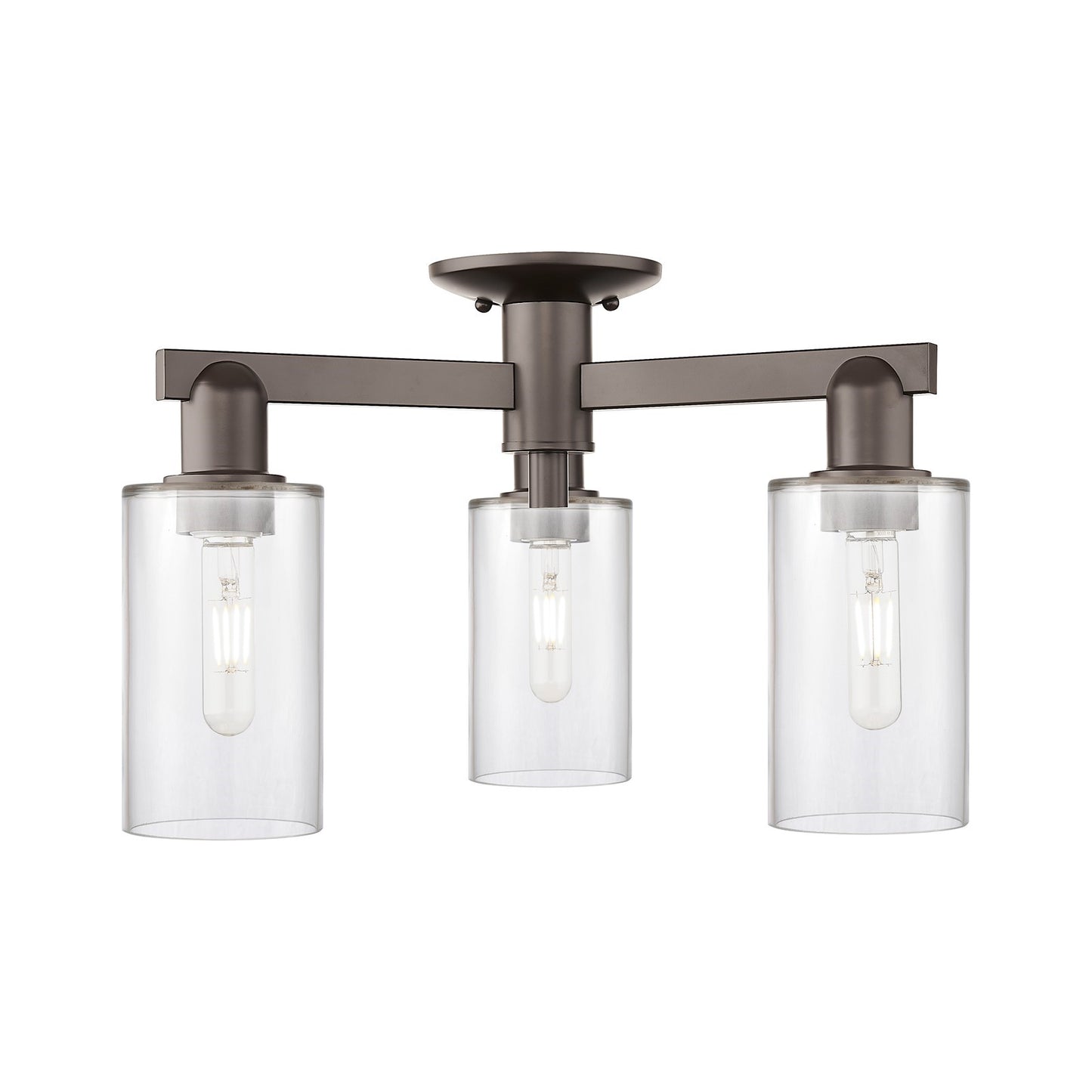 Innovations Clymer 21in 3-Light Semi-Flush Mount | Industrial Oil Rubbed Bronze Steel and Clear Glass | Entryway & Hallway | 21.38 | Model 716-3F-OB-G802